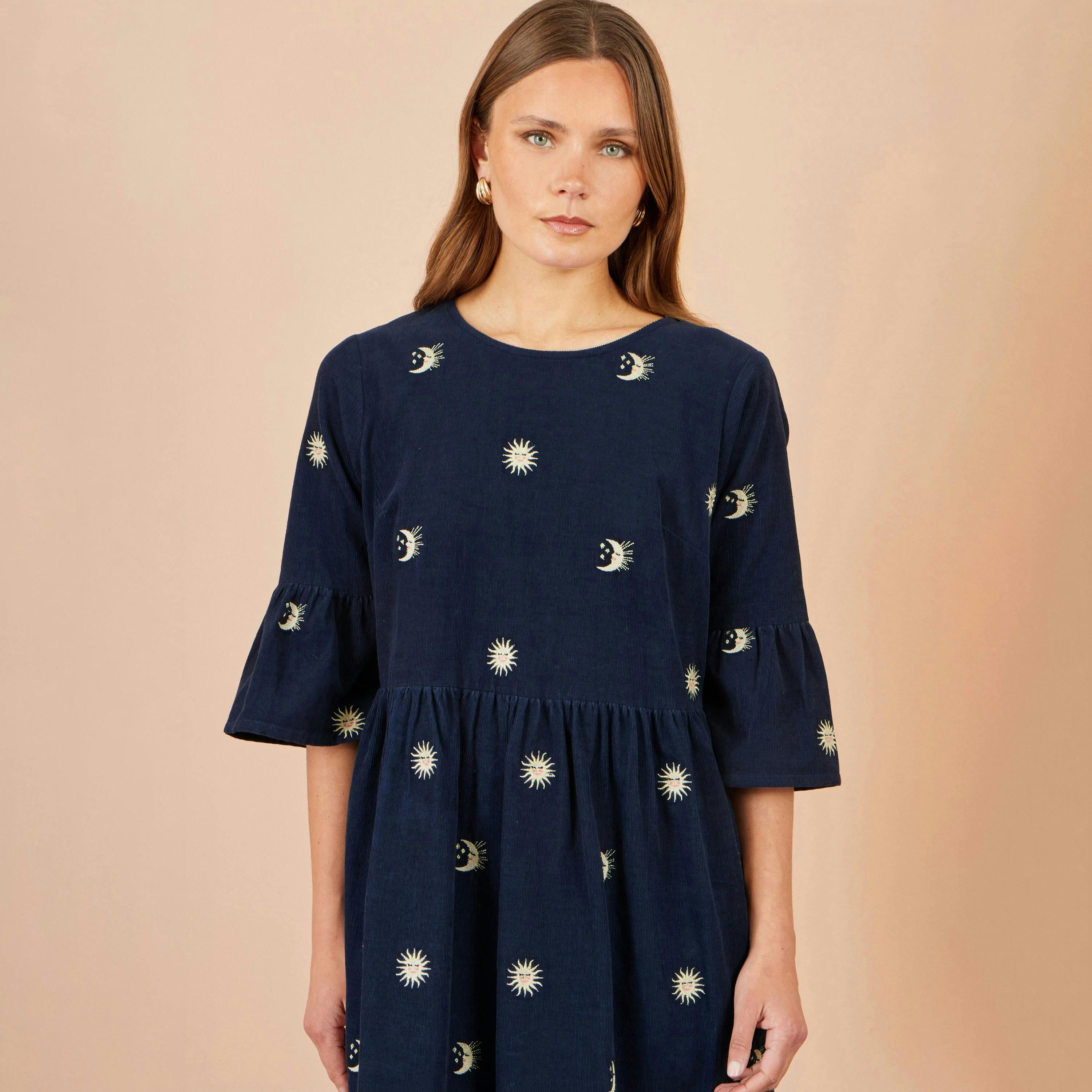 Yumi Navy Cosmic Embroidered Cord Tunic , view 4 of 4