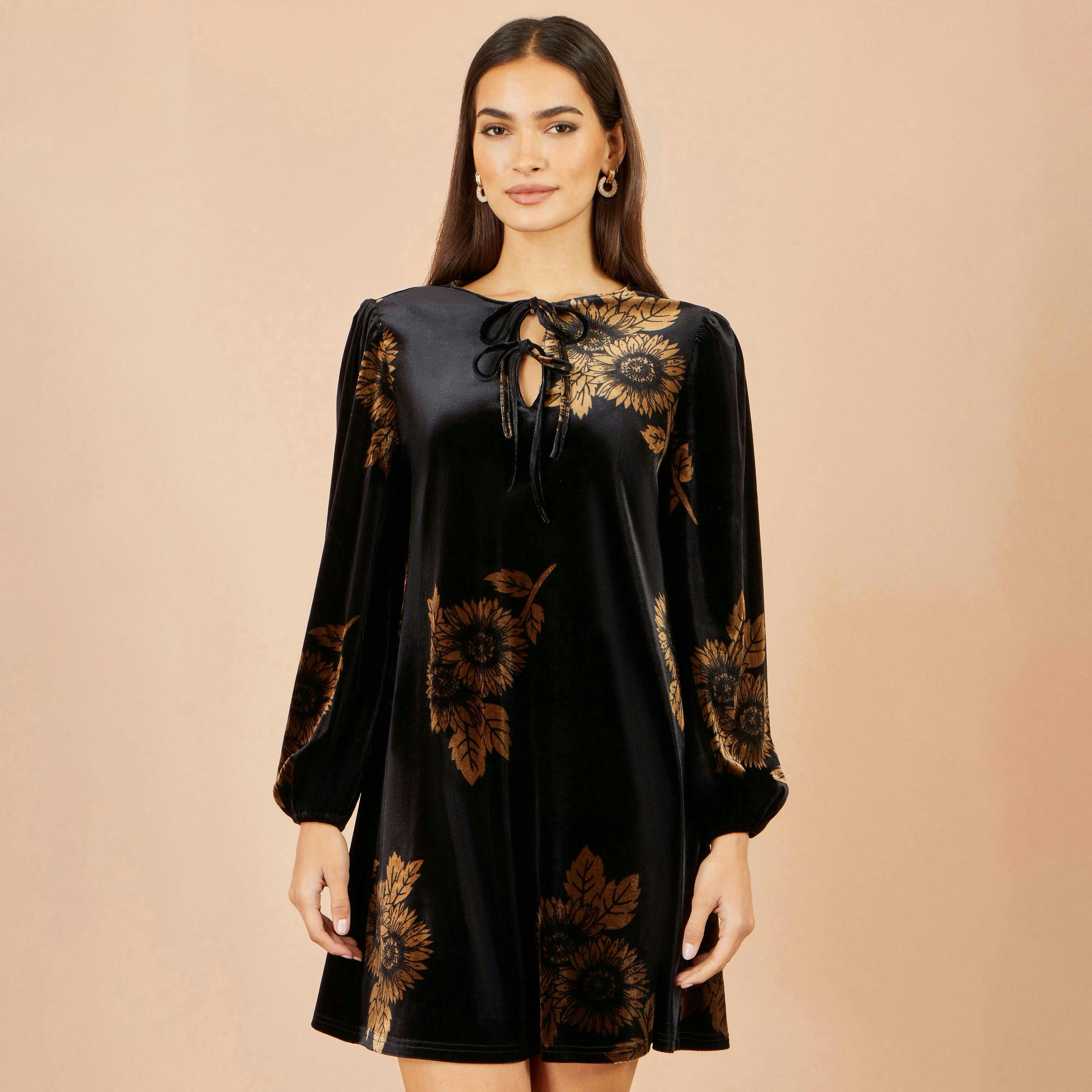 Yumi Black Velvet Sunflower Print Tunic , view 2 of 5