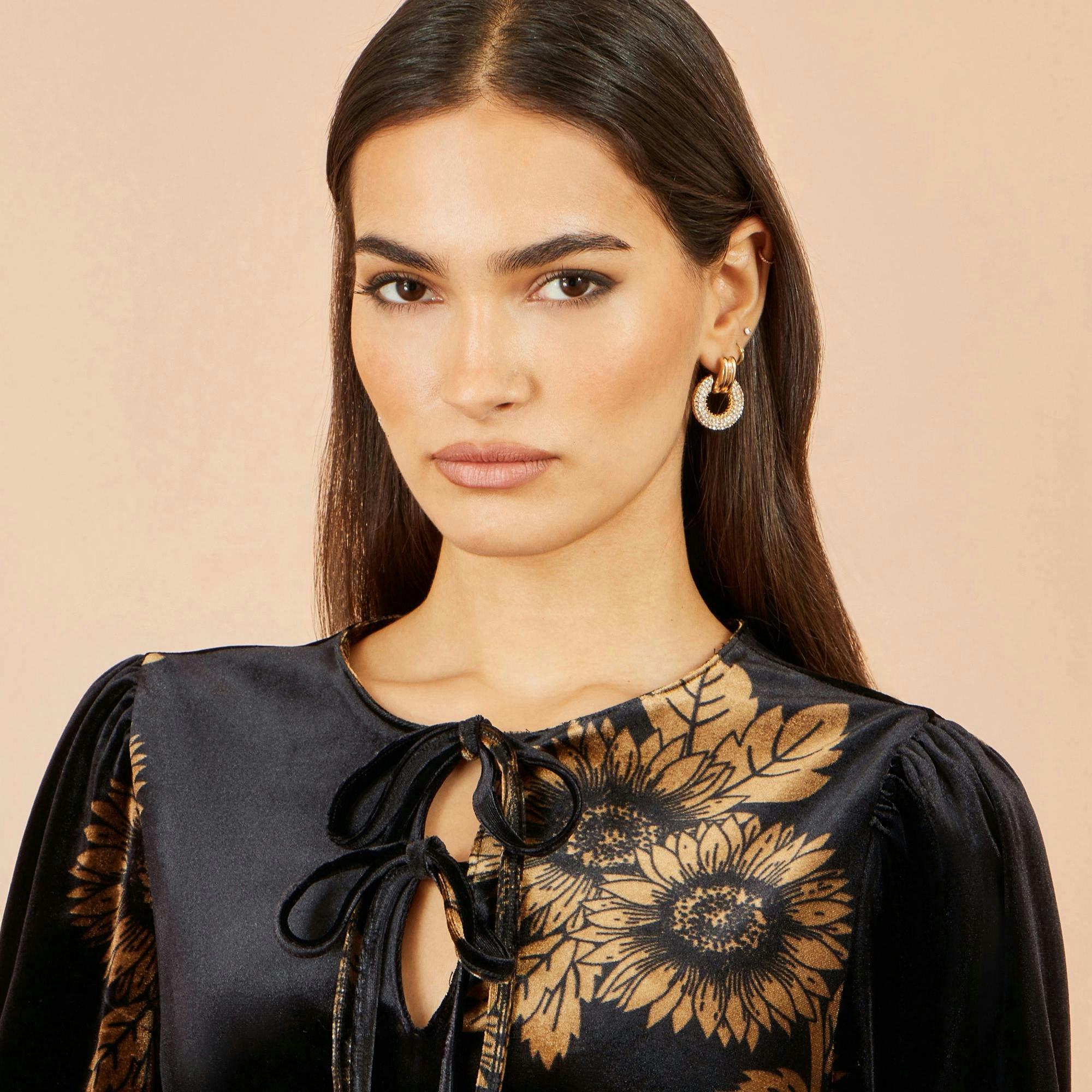 Yumi Black Velvet Sunflower Print Tunic , view 5 of 5