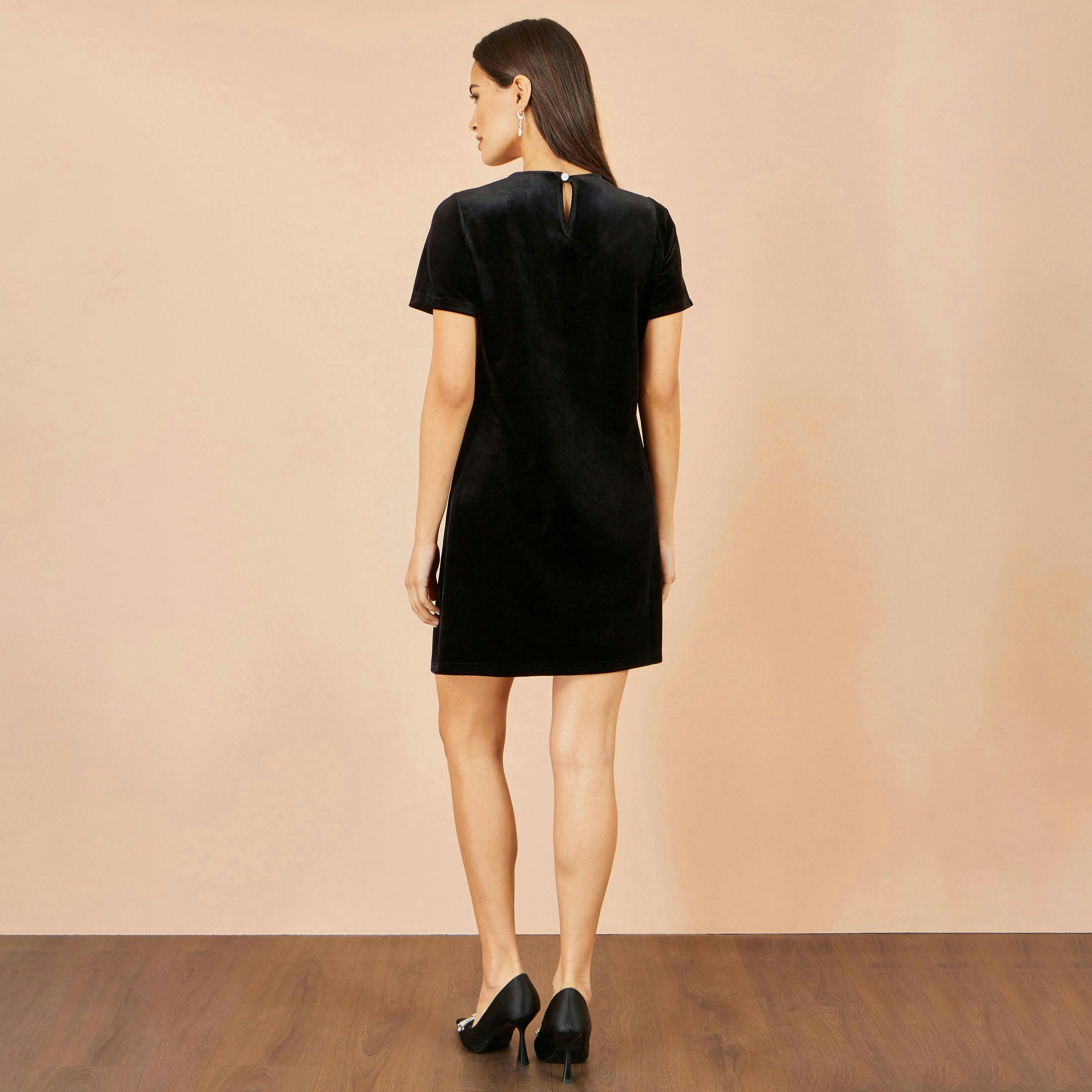 Yumi Black Velvet Tunic With Diamante Bow Collar , view 4 of 5