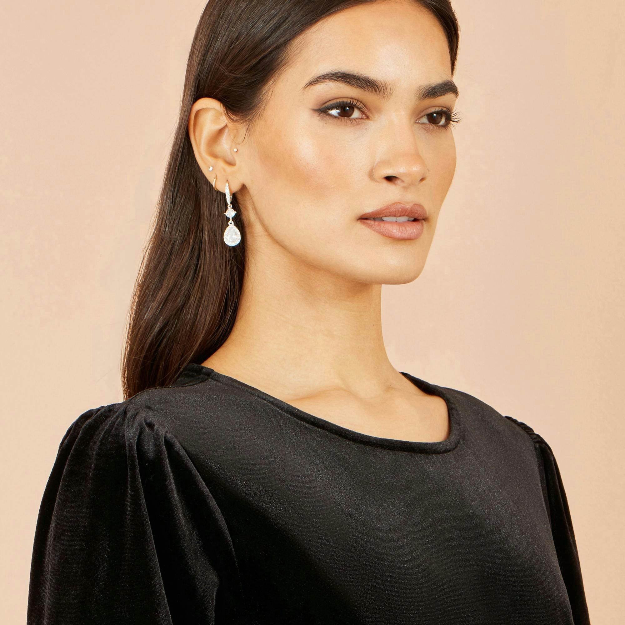 Yumi Black Velvet Midi Dress With Embellished Sleeve , view 4 of 5