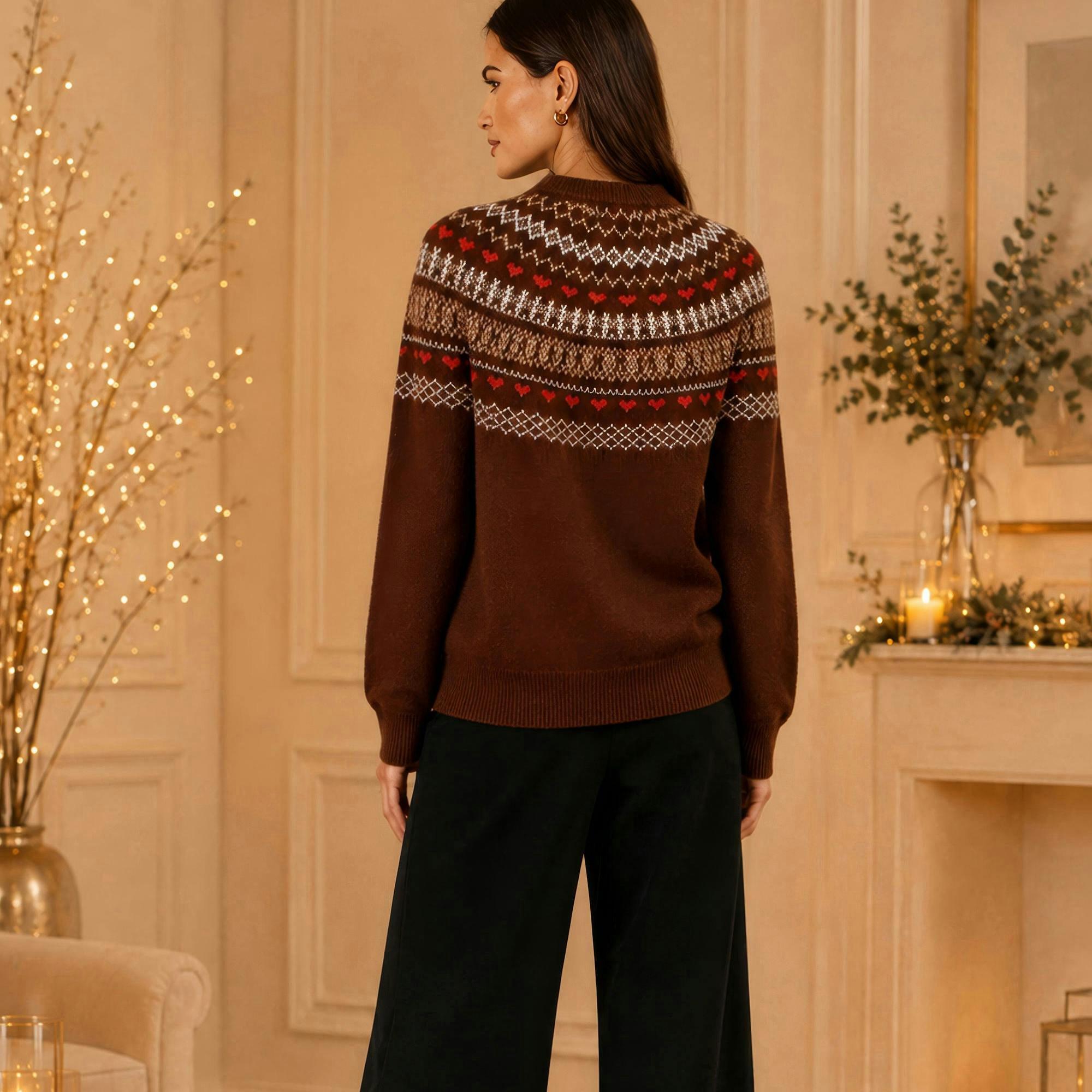 Yumi Brown Relaxed Fairisle Jumper , view 3 of 4