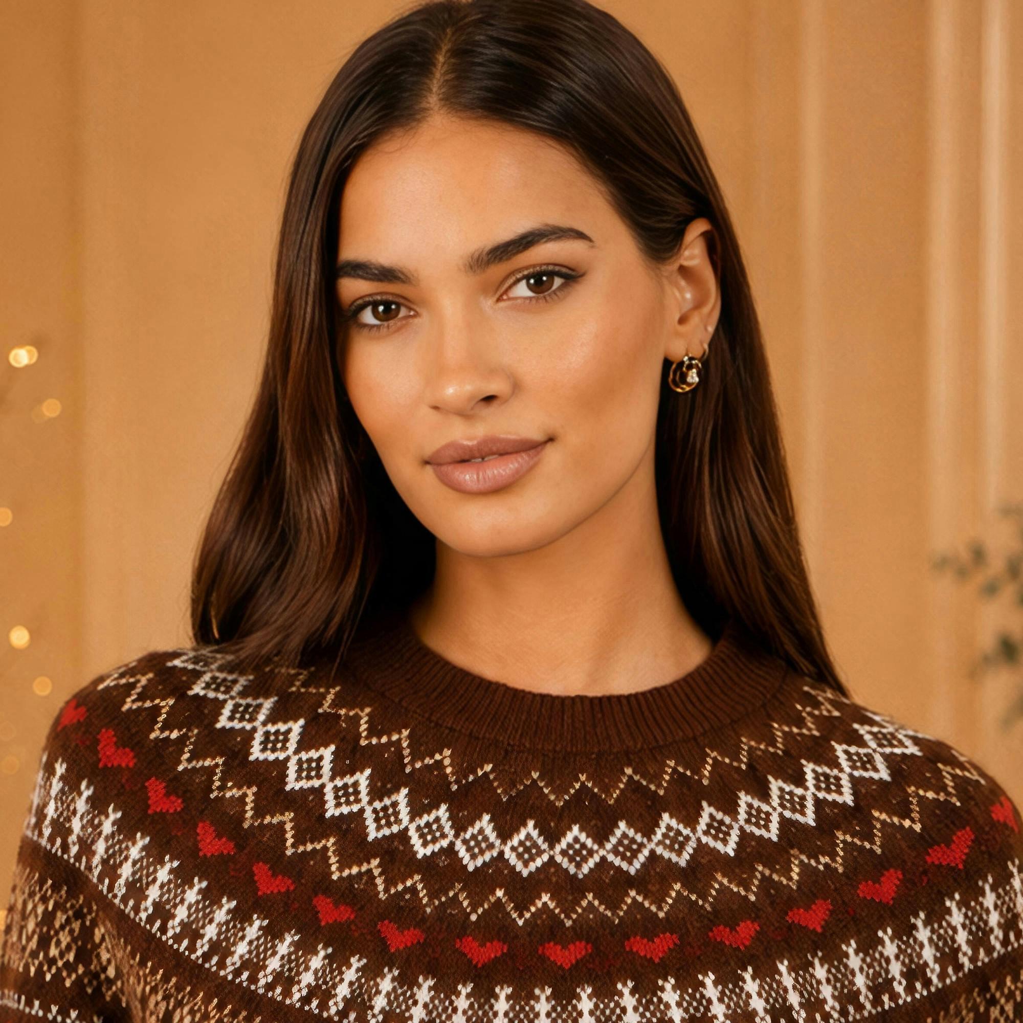 Yumi Brown Relaxed Fairisle Jumper , view 4 of 4