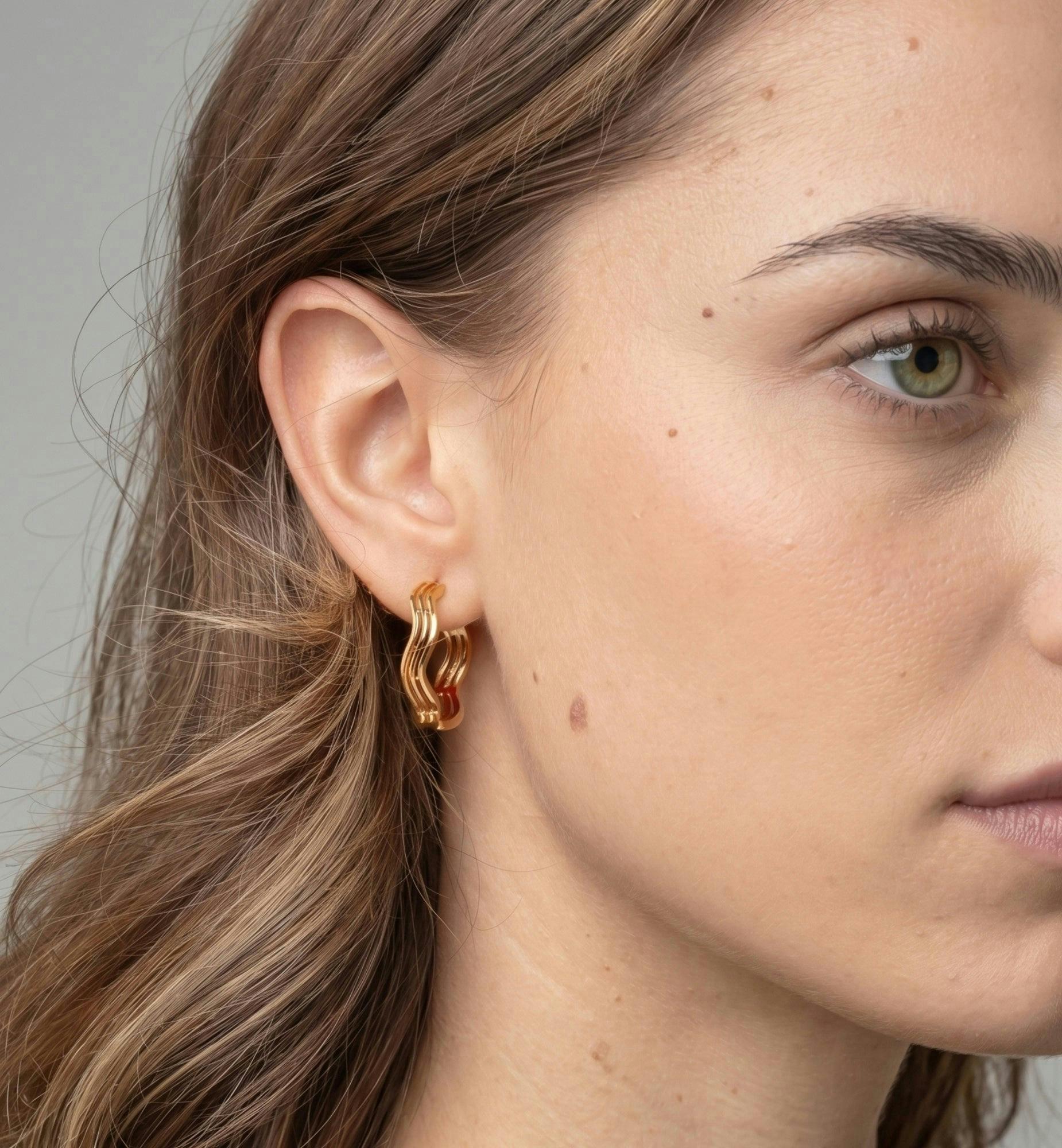 Nami Gold Wave Earrings , view 2 of 6