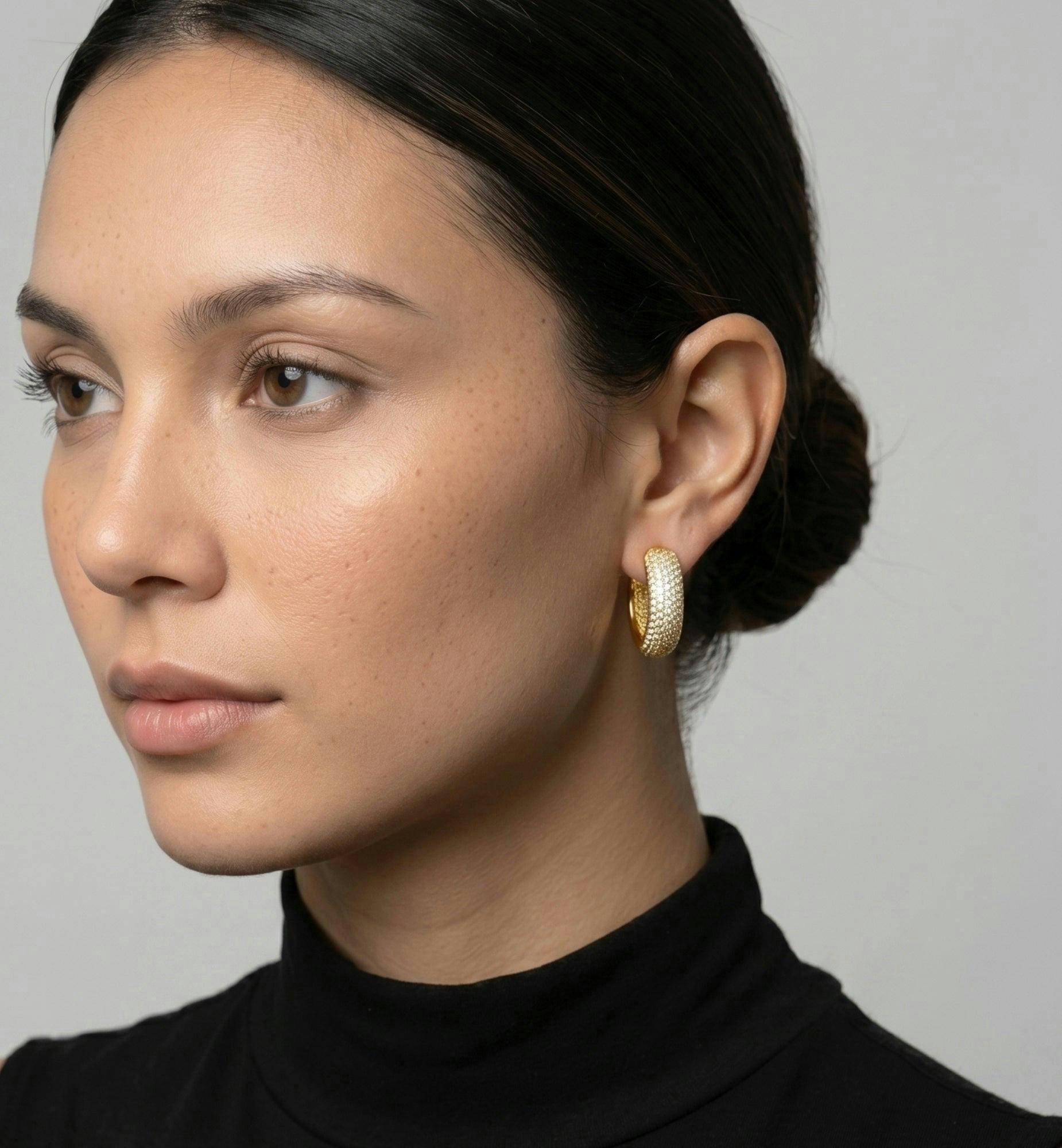 Kin Gold Pave Earrings , view 2 of 5