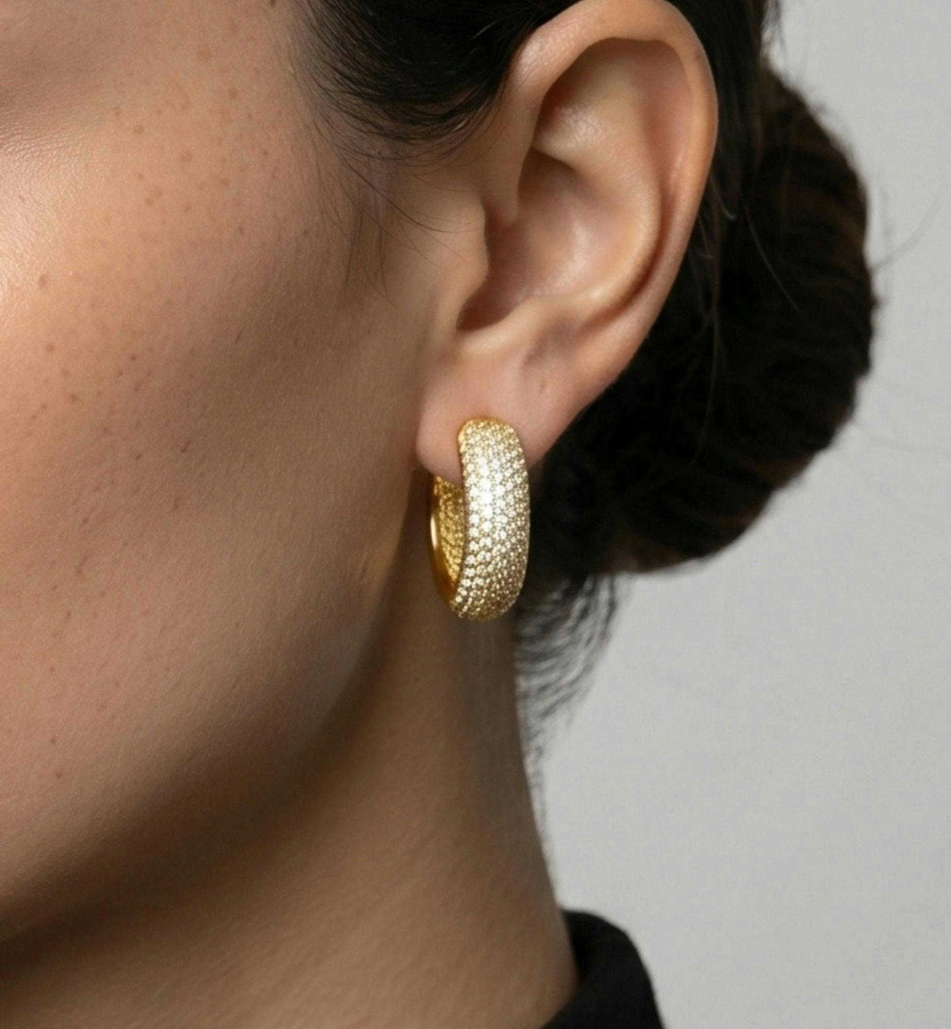 Kin Gold Pave Earrings , view 4 of 5