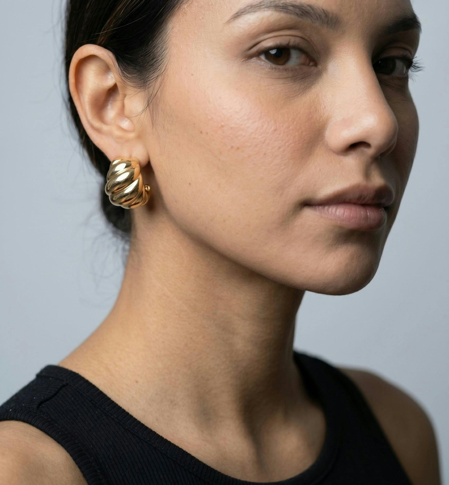 Chunky Gold Wave Earrings , view 2 of 5
