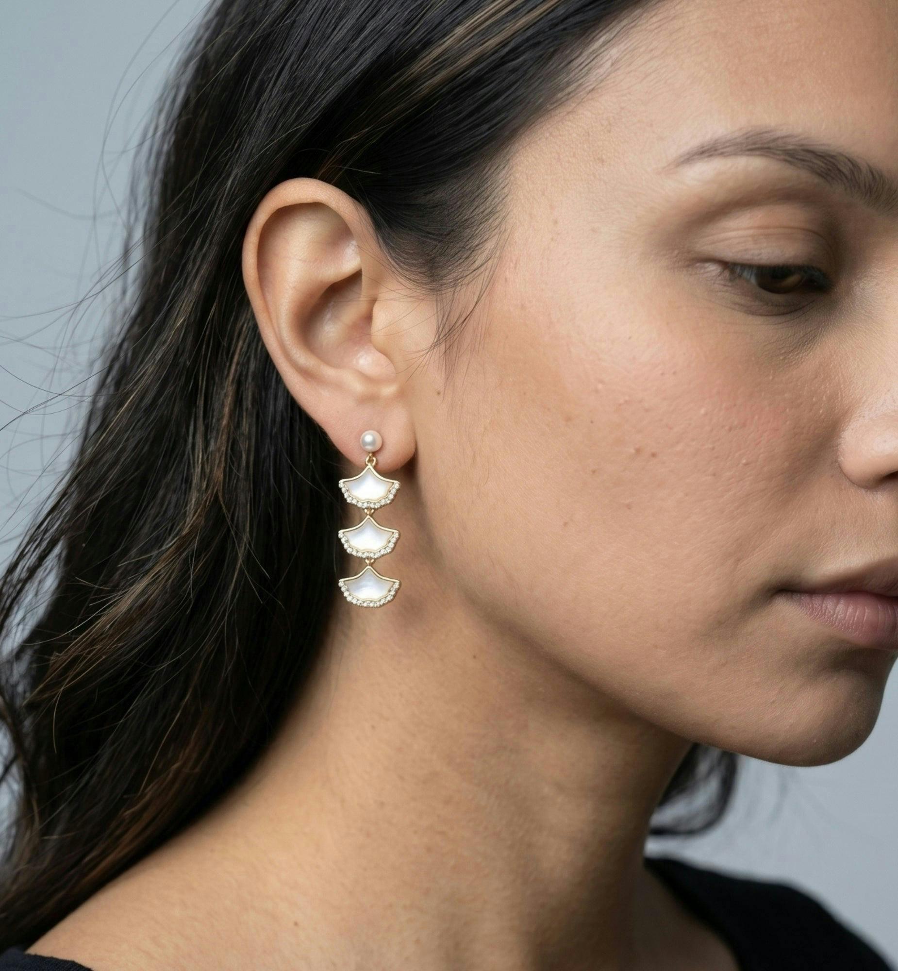 Gingko Gold Shell Earrings , view 2 of 5