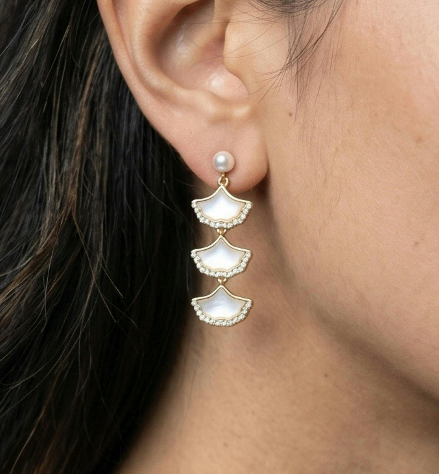 Gingko Gold Shell Earrings , view 4 of 5