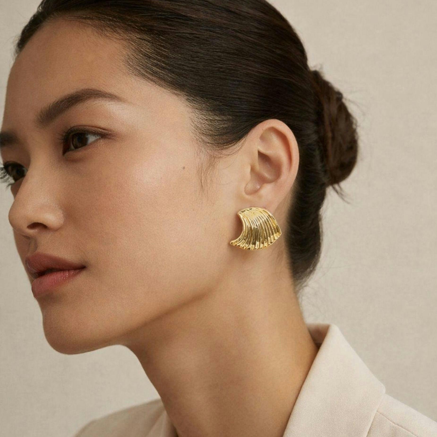 Nami Gold Wave Large Stud Earrings , view 2 of 5