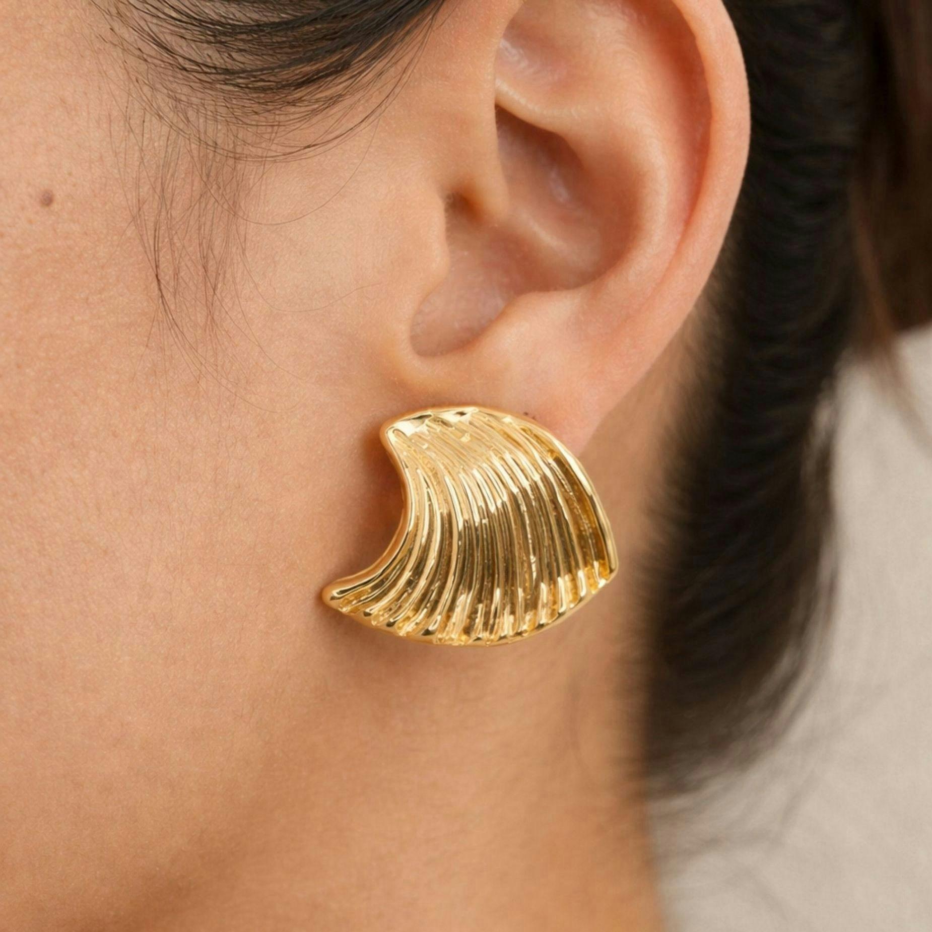 Nami Gold Wave Large Stud Earrings , view 3 of 5