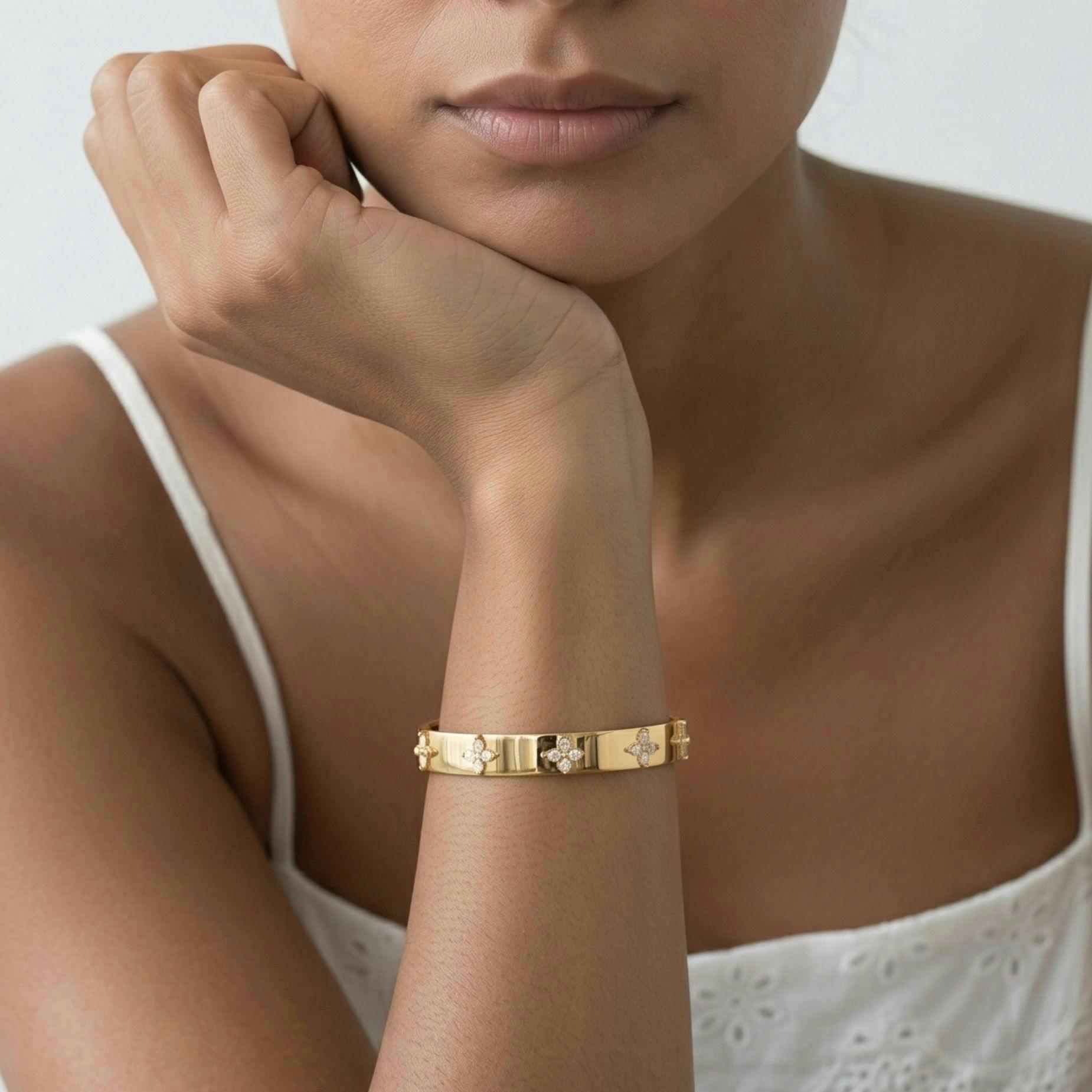 Kinmokusei Gold Bead Floral Bangle , view 2 of 6