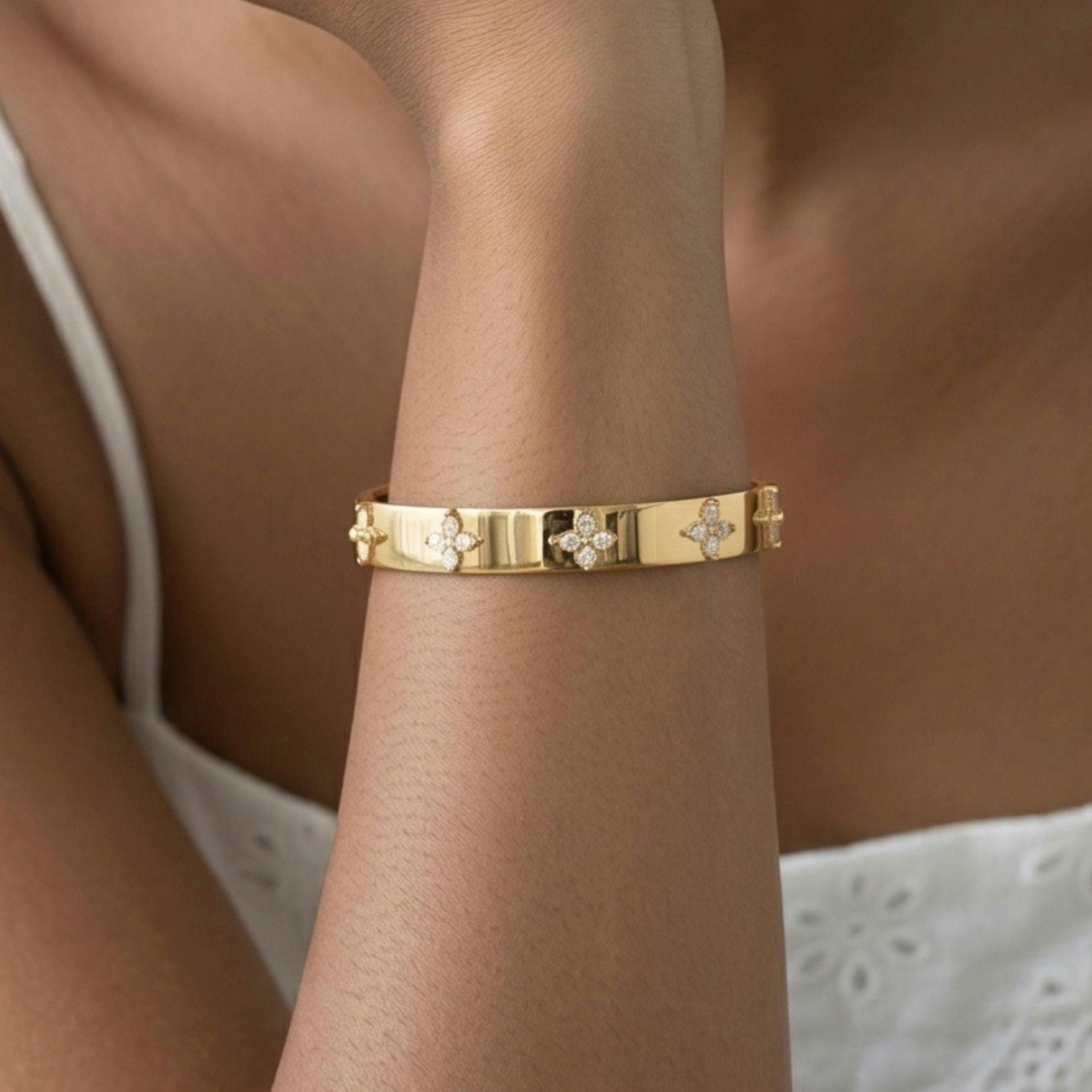 Kinmokusei Gold Bead Floral Bangle , view 3 of 6