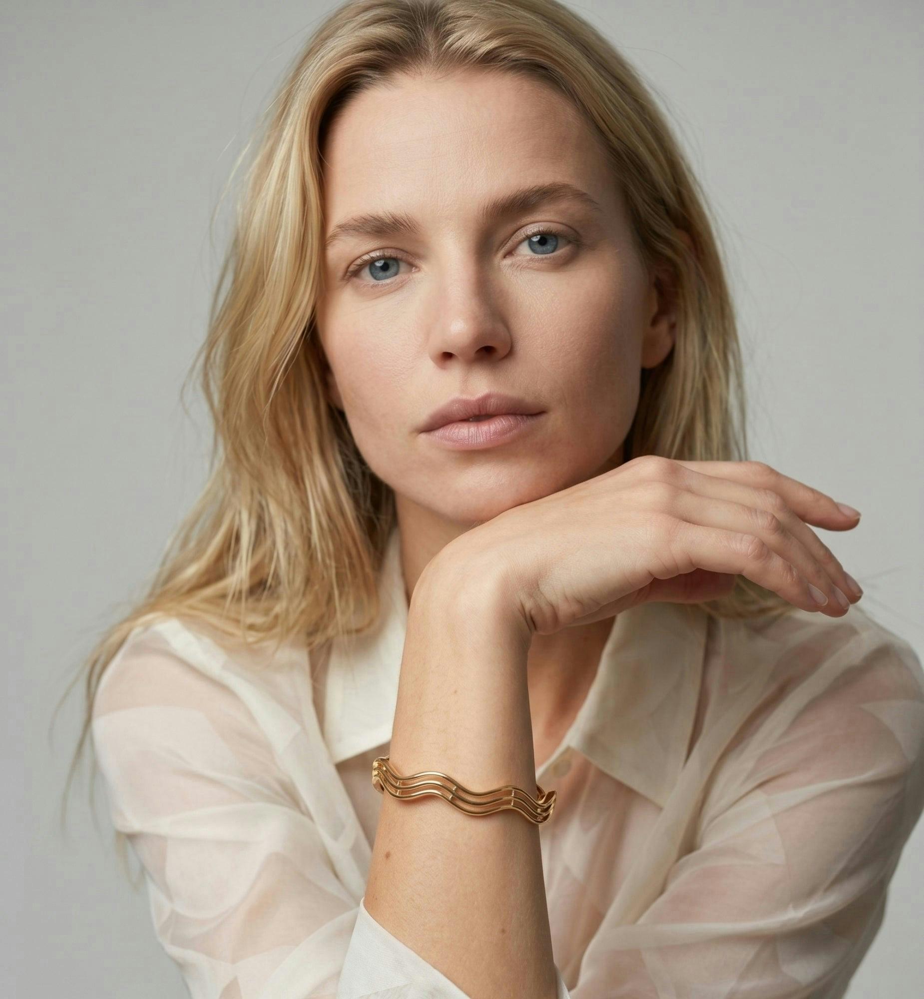 Nami Gold Wave Lines Bangle , view 2 of 6