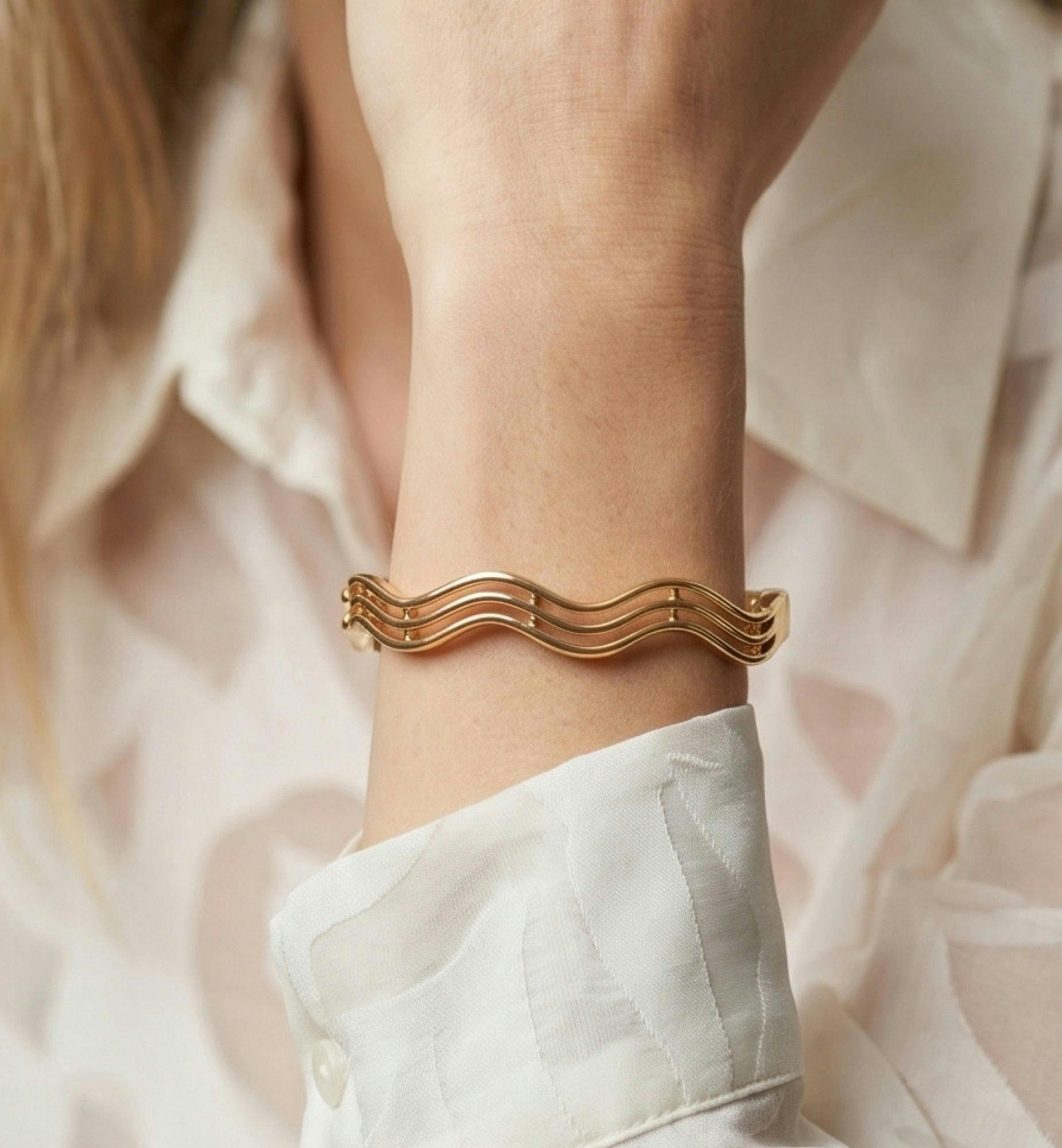 Nami Gold Wave Lines Bangle , view 4 of 6