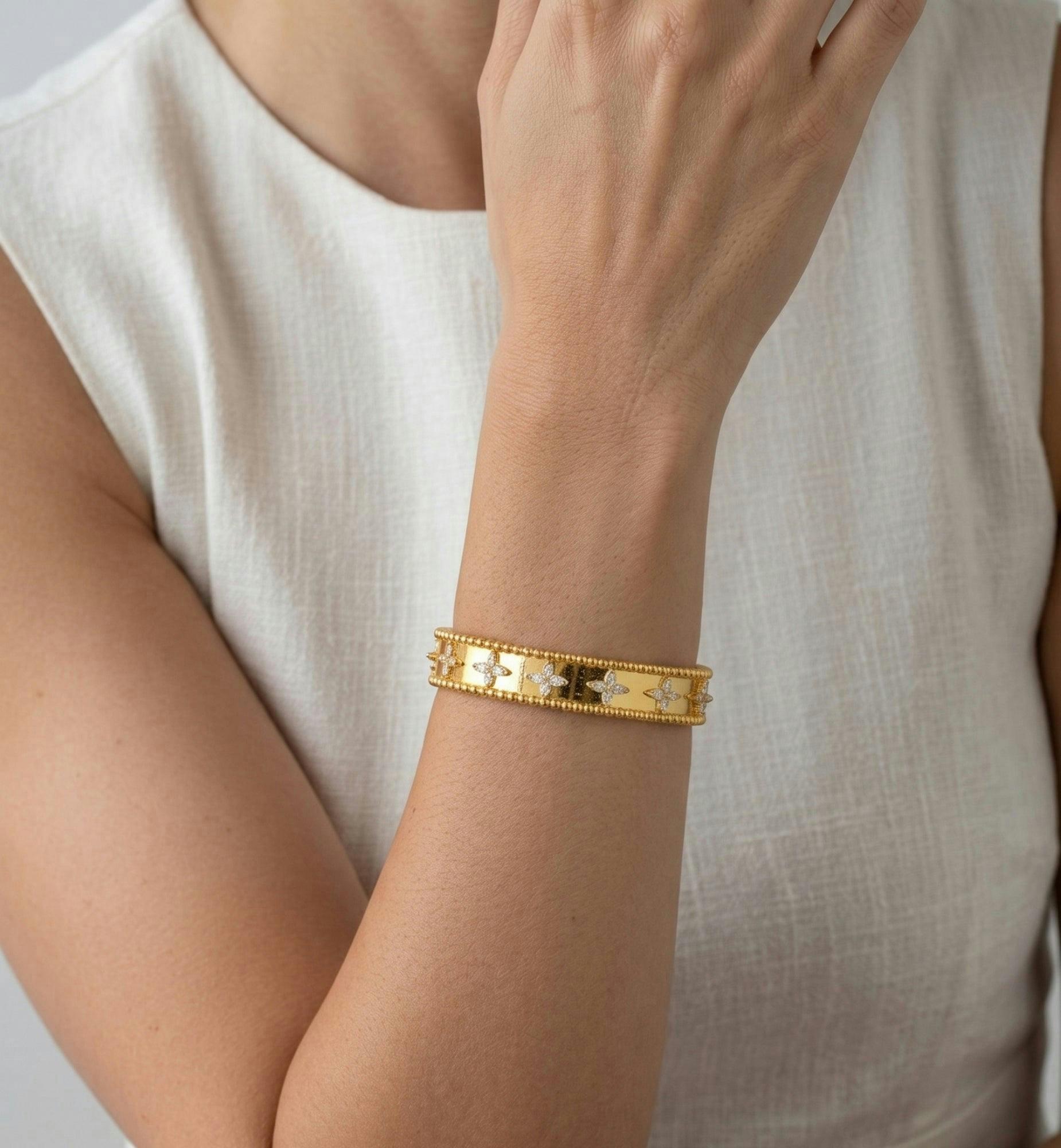 Kinmokusei Gold Flower Beaded Bangle , view 2 of 6