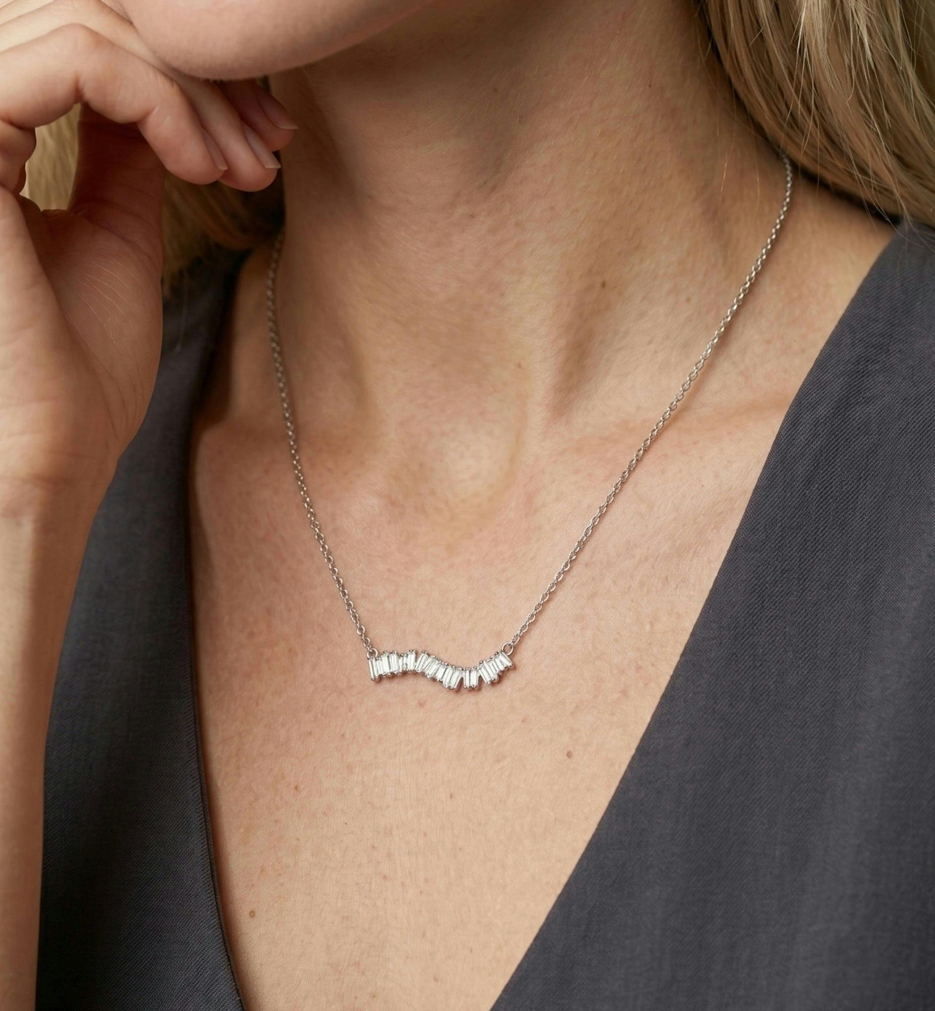 Nami Silver Stone Wave Necklace , view 2 of 6