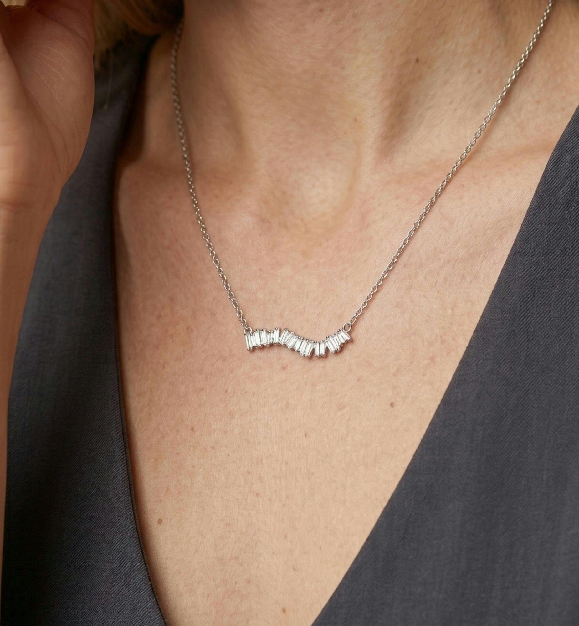 Nami Silver Stone Wave Necklace , view 4 of 6