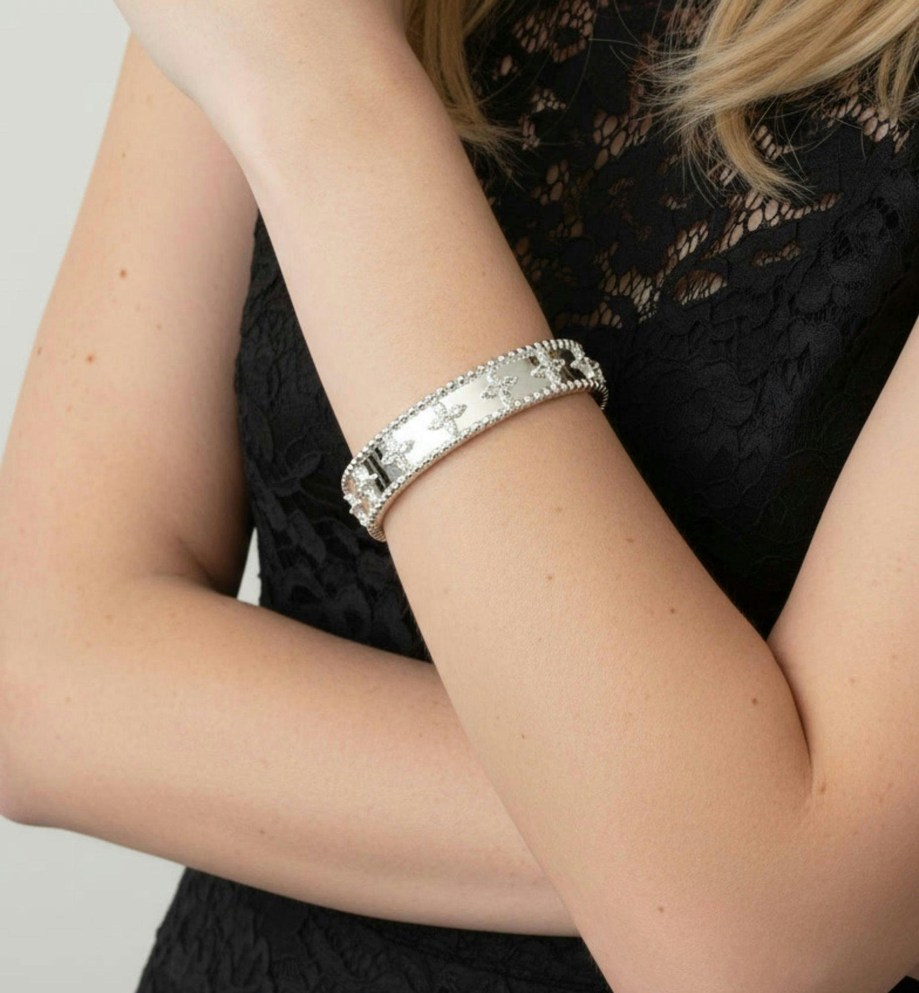 Kinmokusei Silver Bead Floral Bangle , view 2 of 5