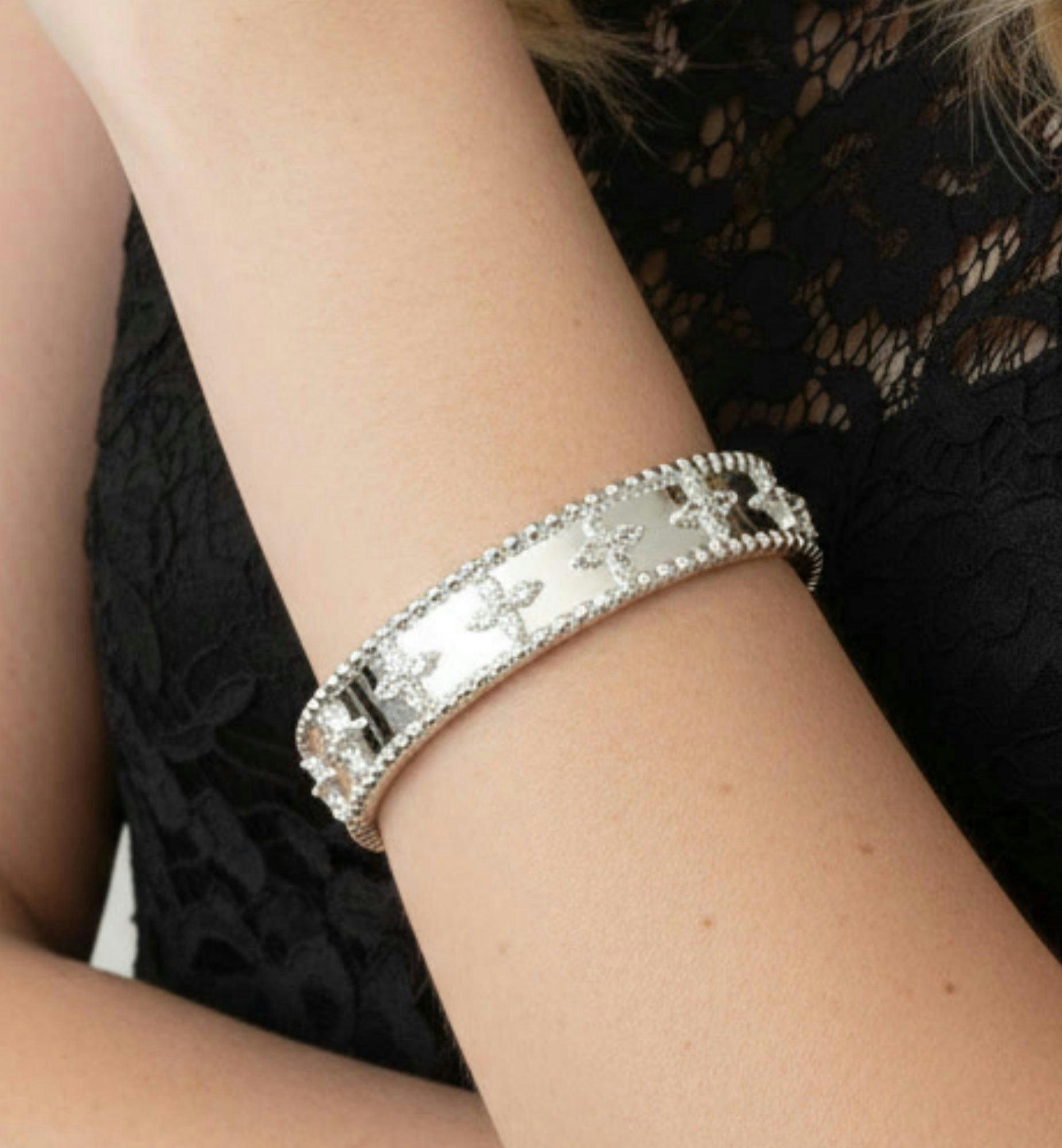 Kinmokusei Silver Bead Floral Bangle , view 4 of 5