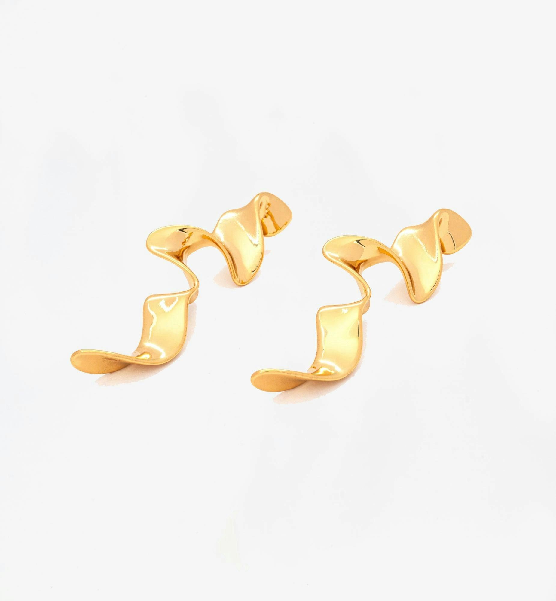 Nami Gold Long Wave Earrings , view 3 of 5