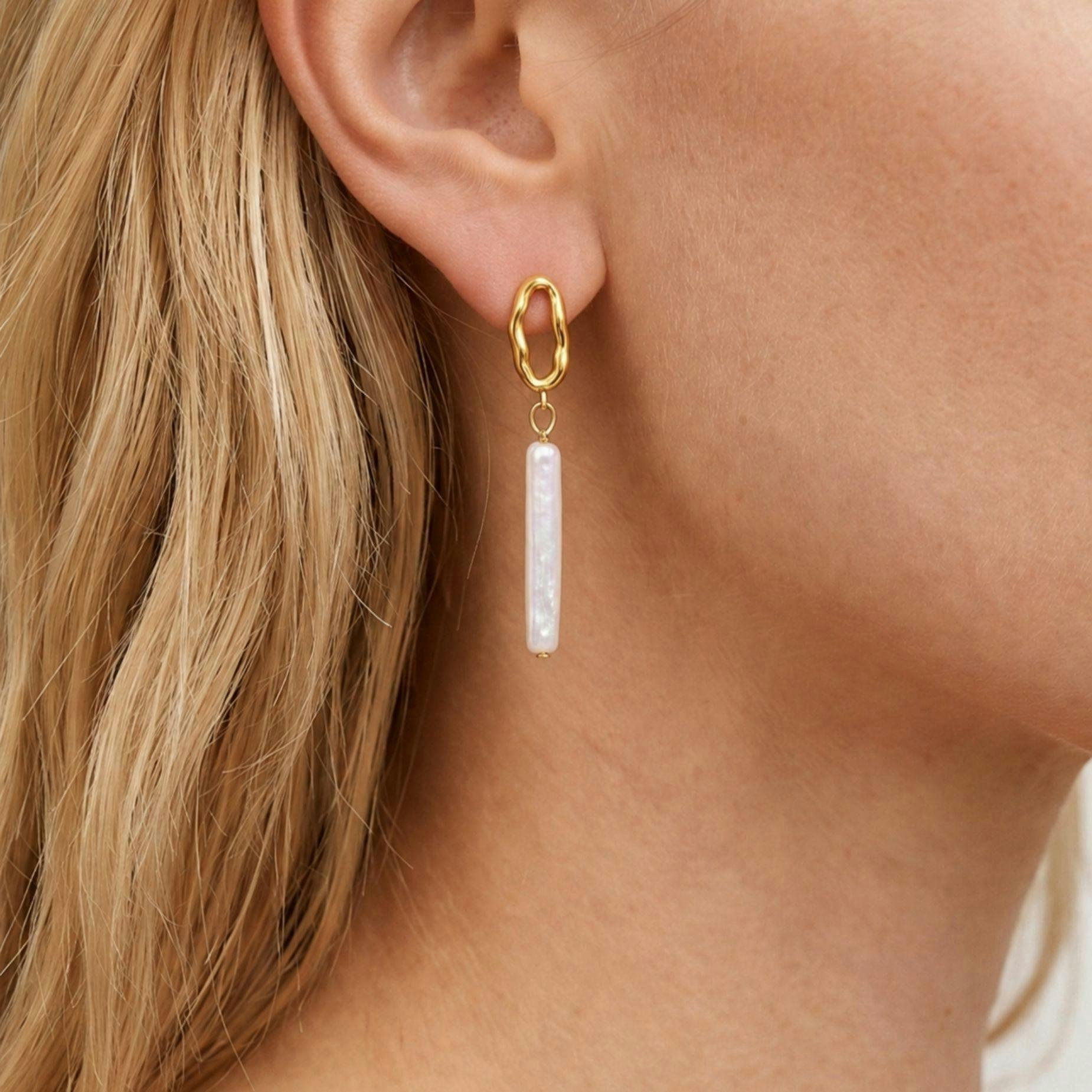 Shinju Gold Pearl Drop Earrings , view 2 of 5