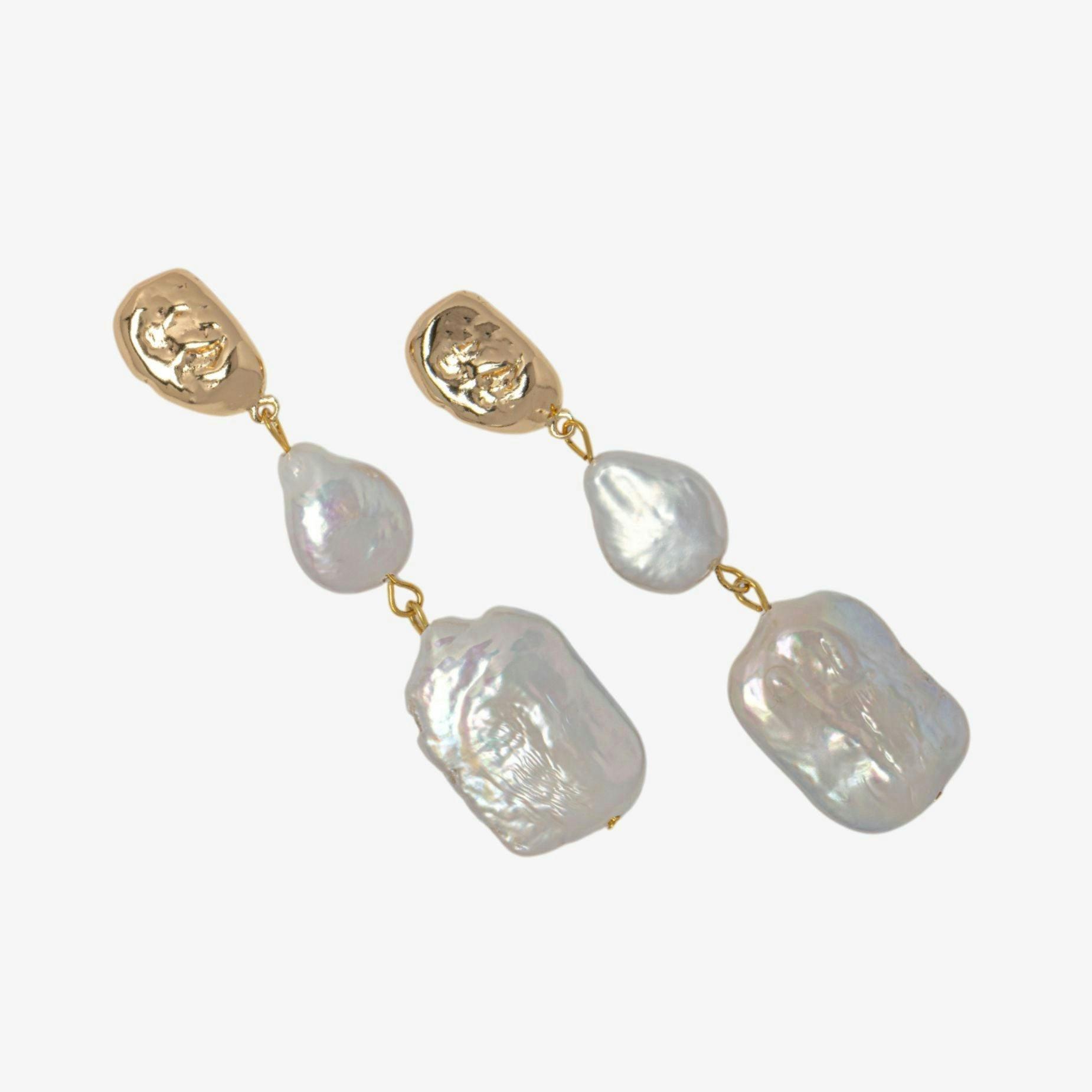 Shinju Gold Square Pearl Earrings , view 4 of 5