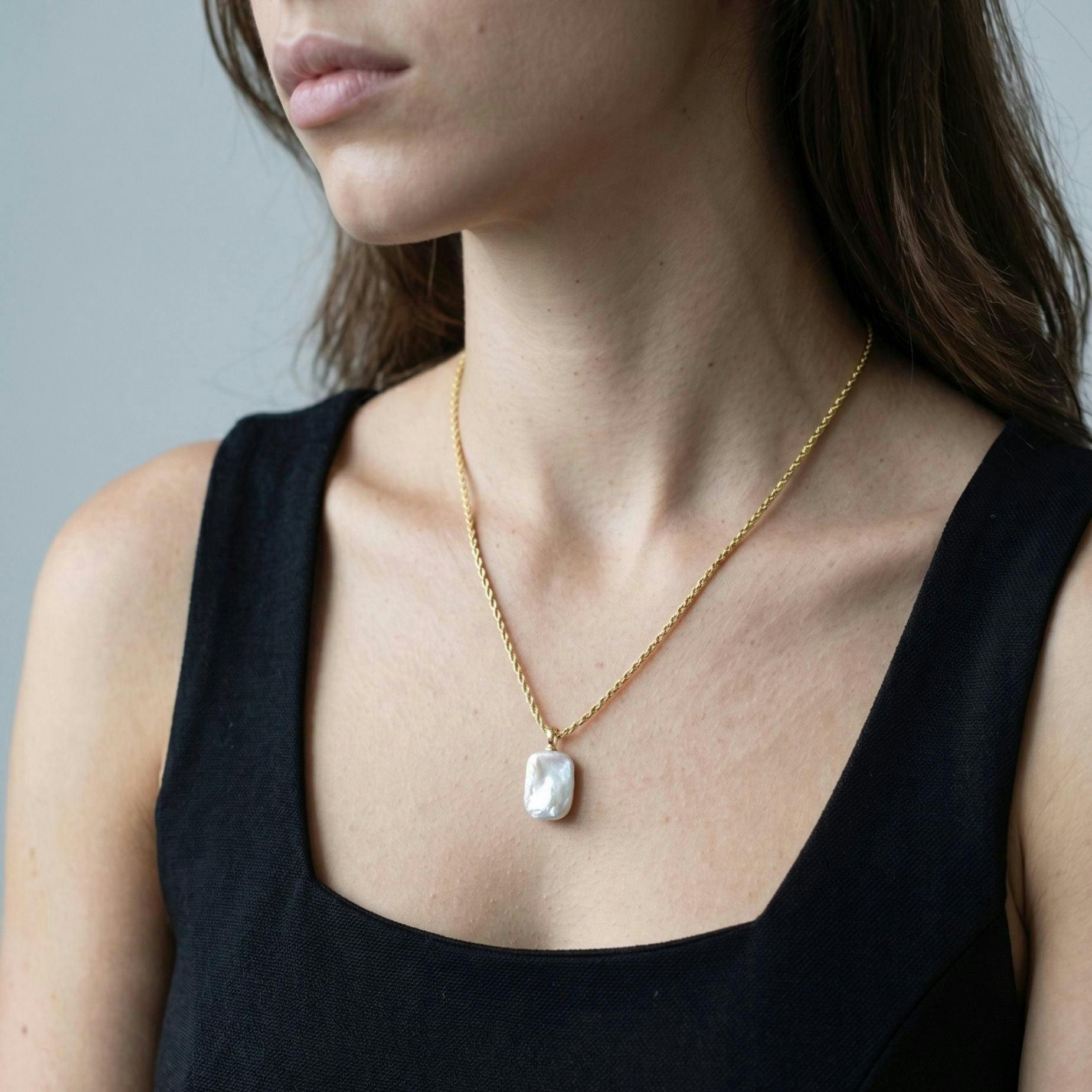 Shinju Gold Square Necklace , view 2 of 5