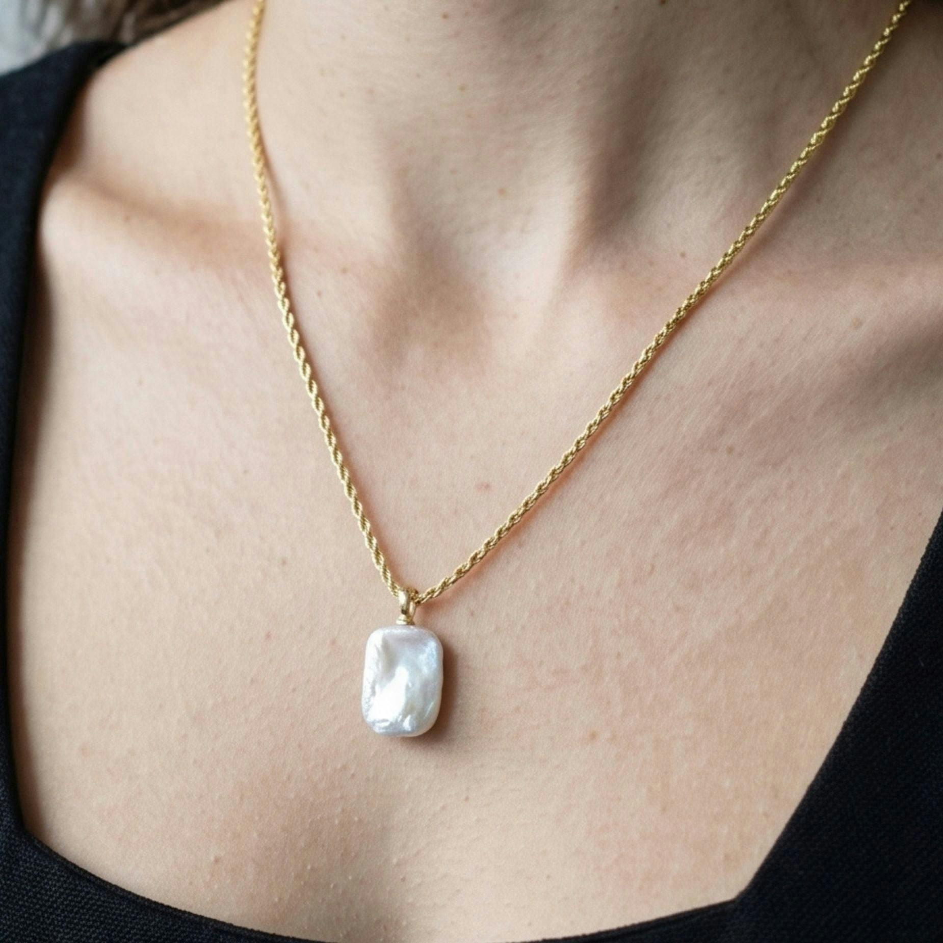 Shinju Gold Square Necklace , view 3 of 5