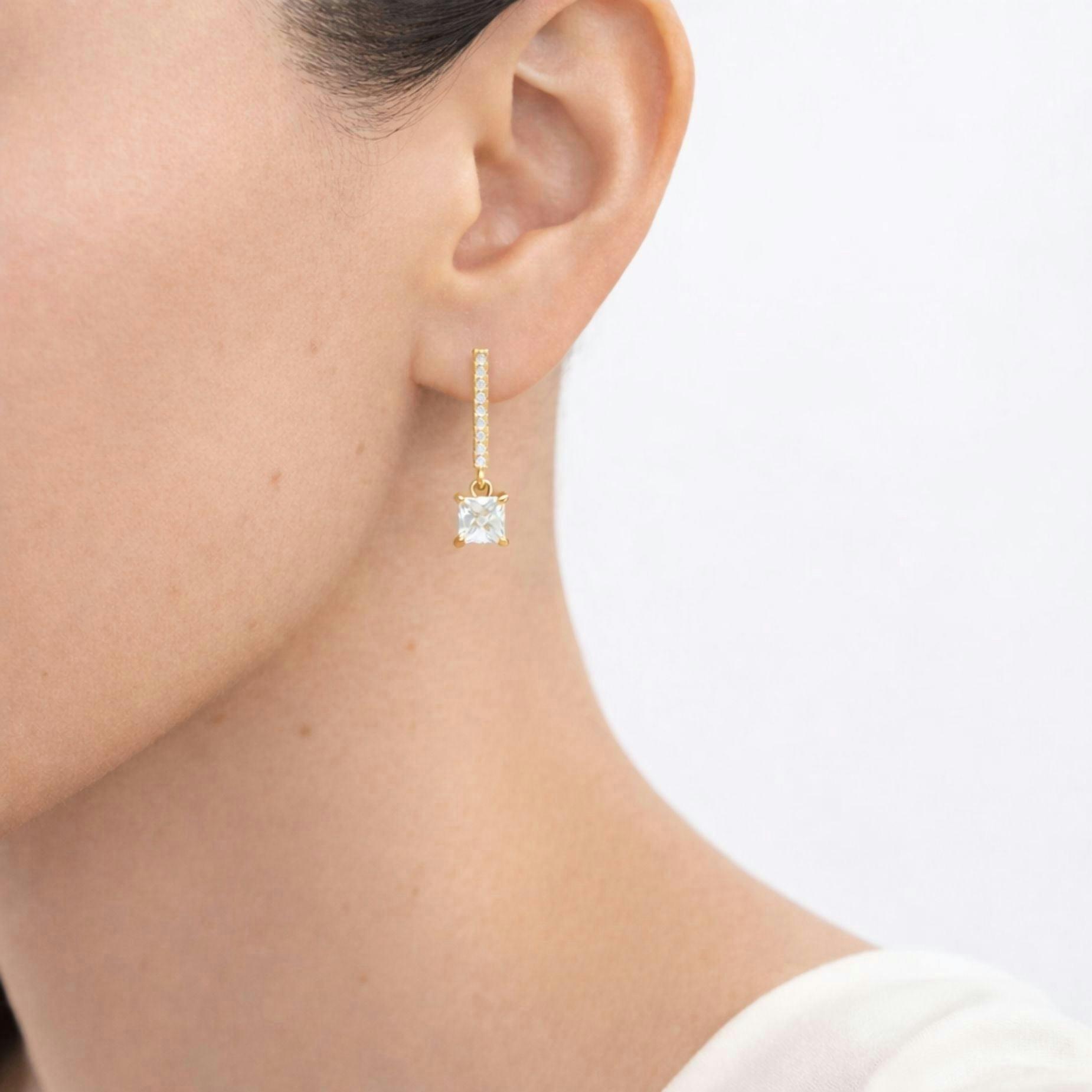 Shikaku Gold Drop Stone Earrings , view 2 of 4