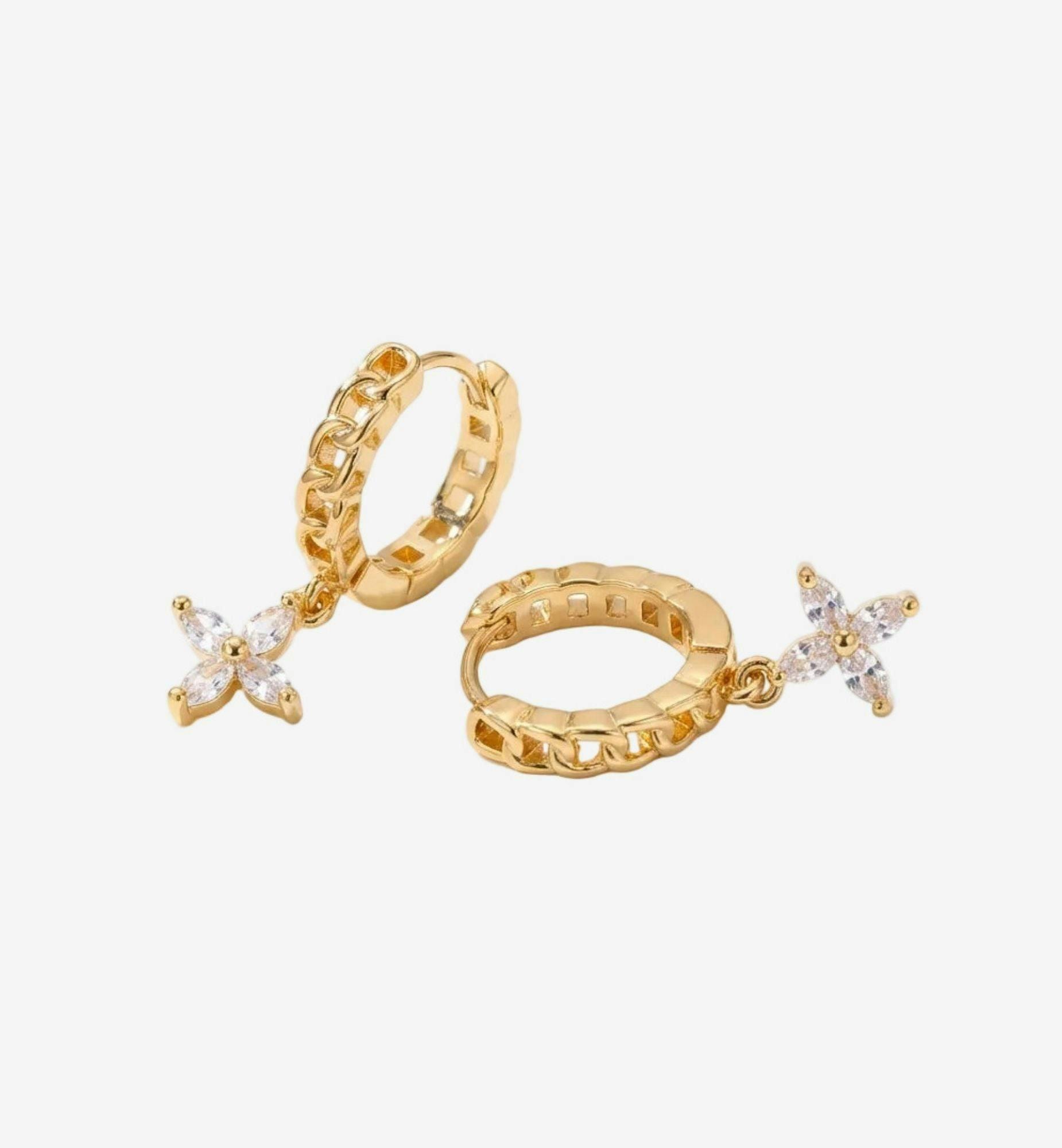 Kinmokusei Gold Flower Drop Chain Hoop Earrings , view 3 of 5
