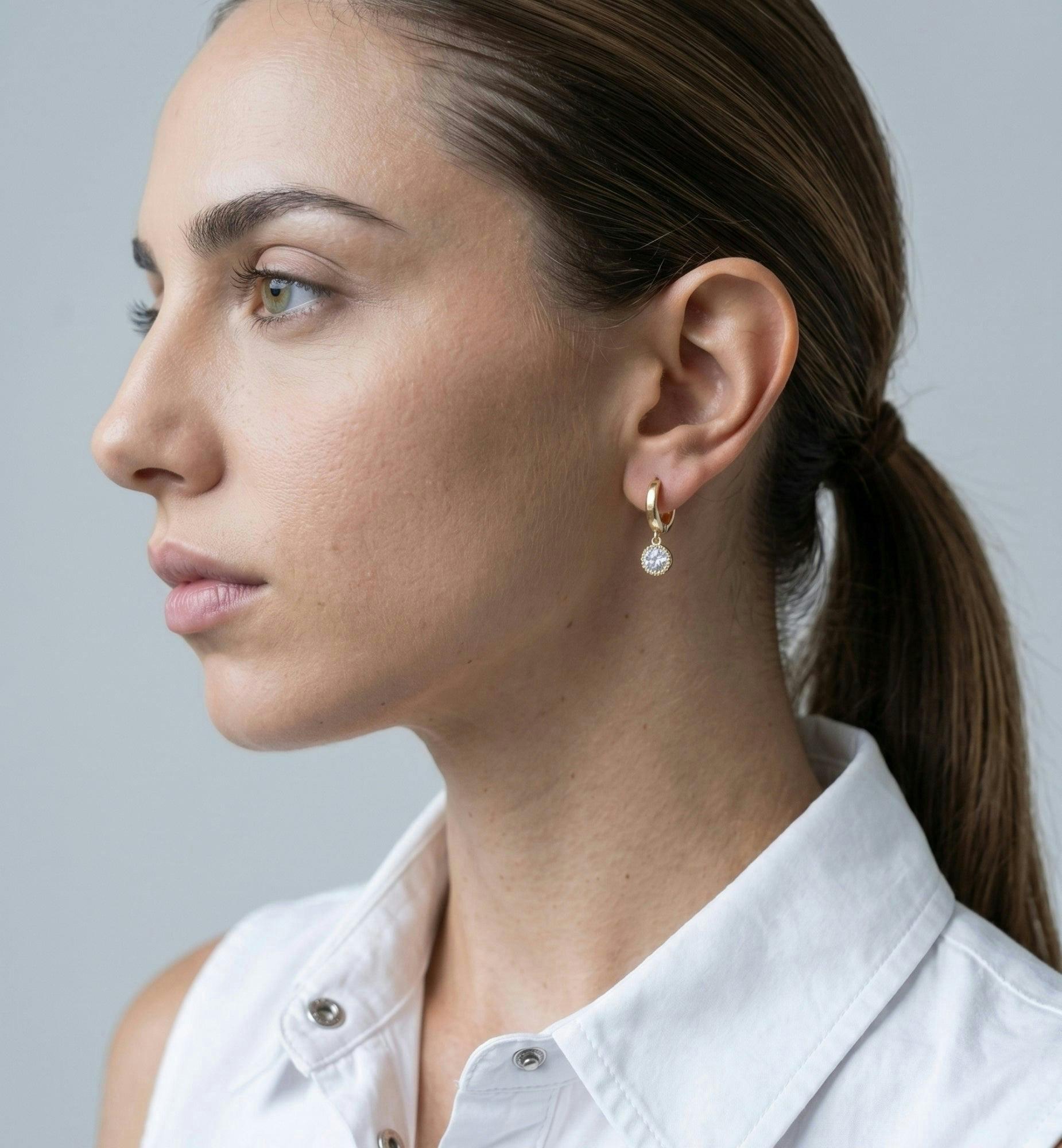Enso Gold Circle Drop Hoop Earrings , view 2 of 5