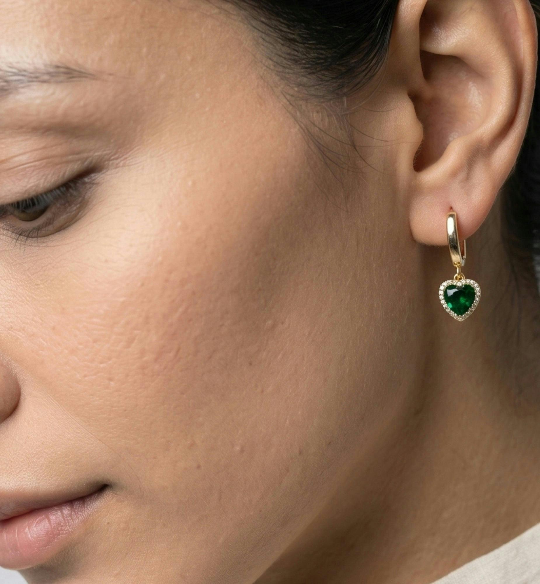 Kokoro Green Heart Hoop Earrings , view 2 of 5