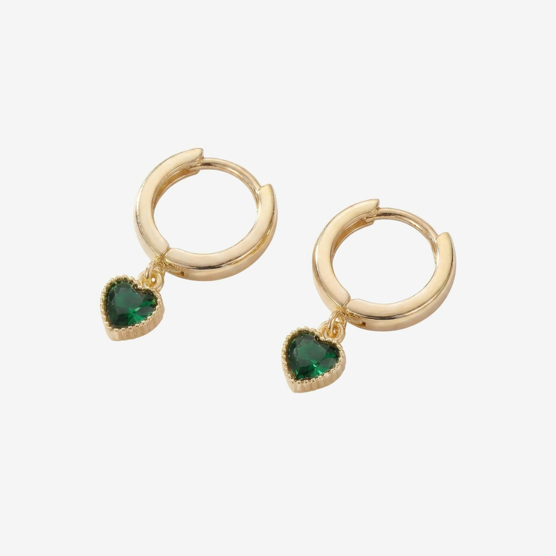 Kokoro Green Heart Hoop Earrings , view 3 of 5
