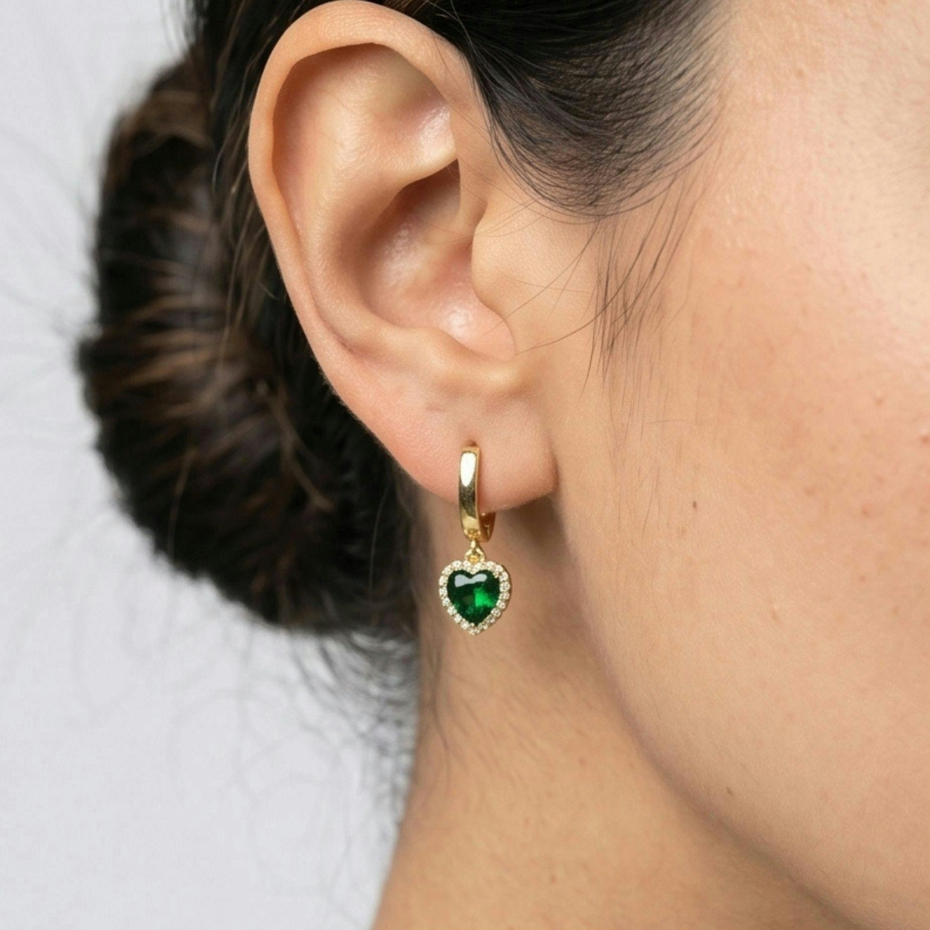 Kokoro Green Heart Hoop Earrings , view 4 of 5