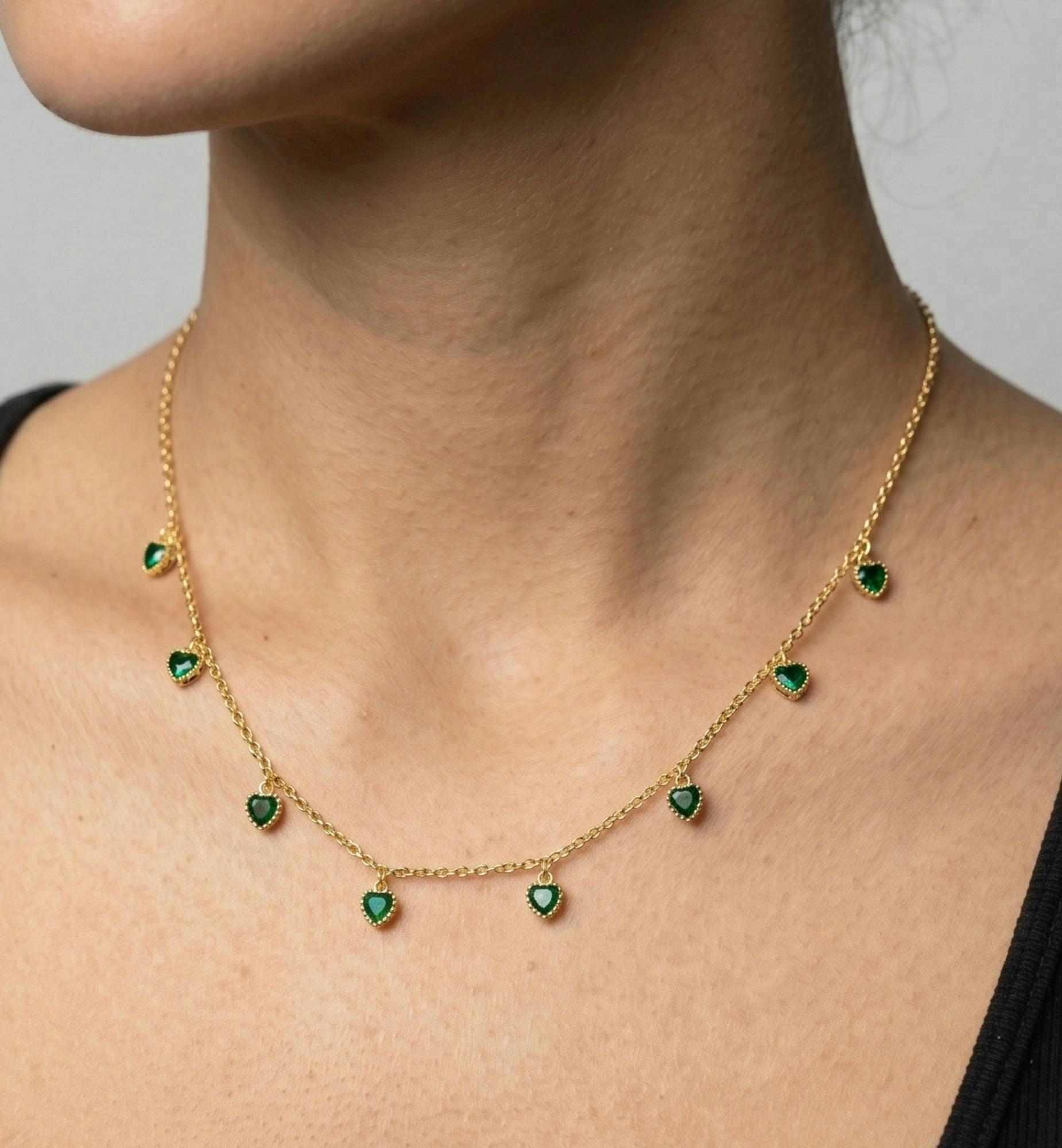 Kokoro Green Heart Gold Necklace , view 2 of 6