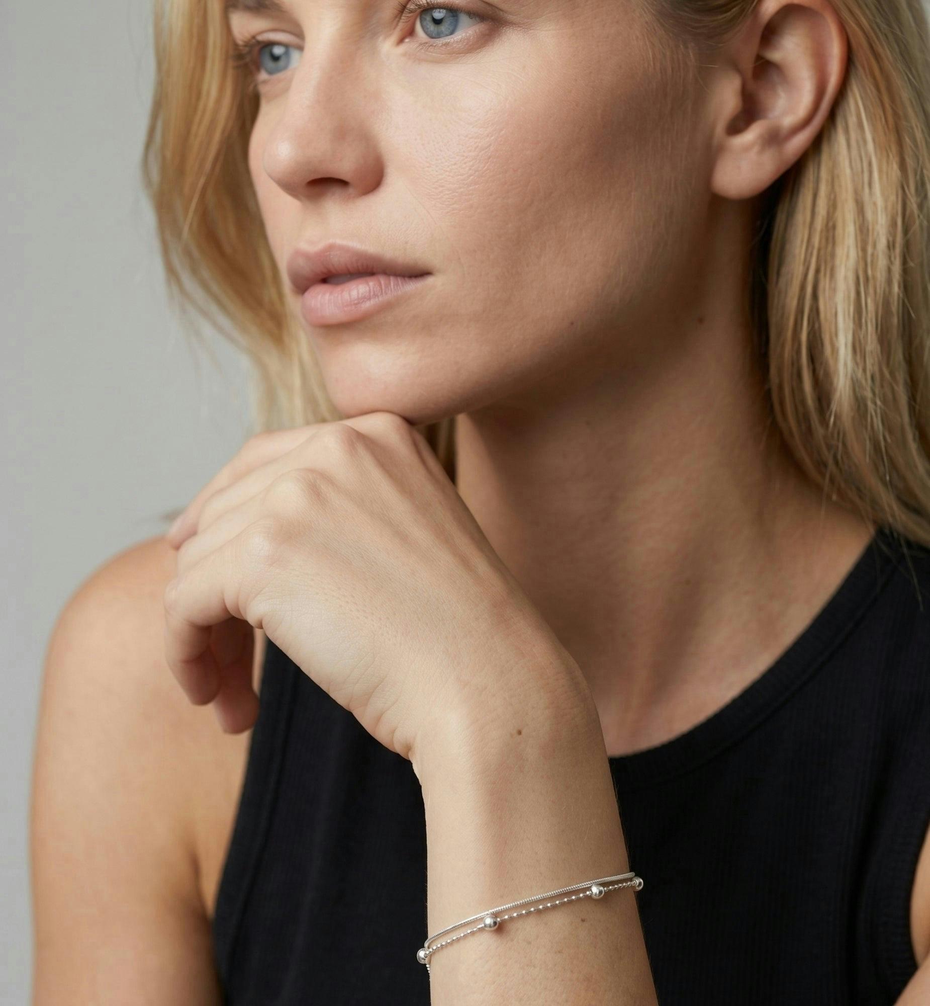 Enso 925 Silver Layered Chain Bracelet , view 2 of 6