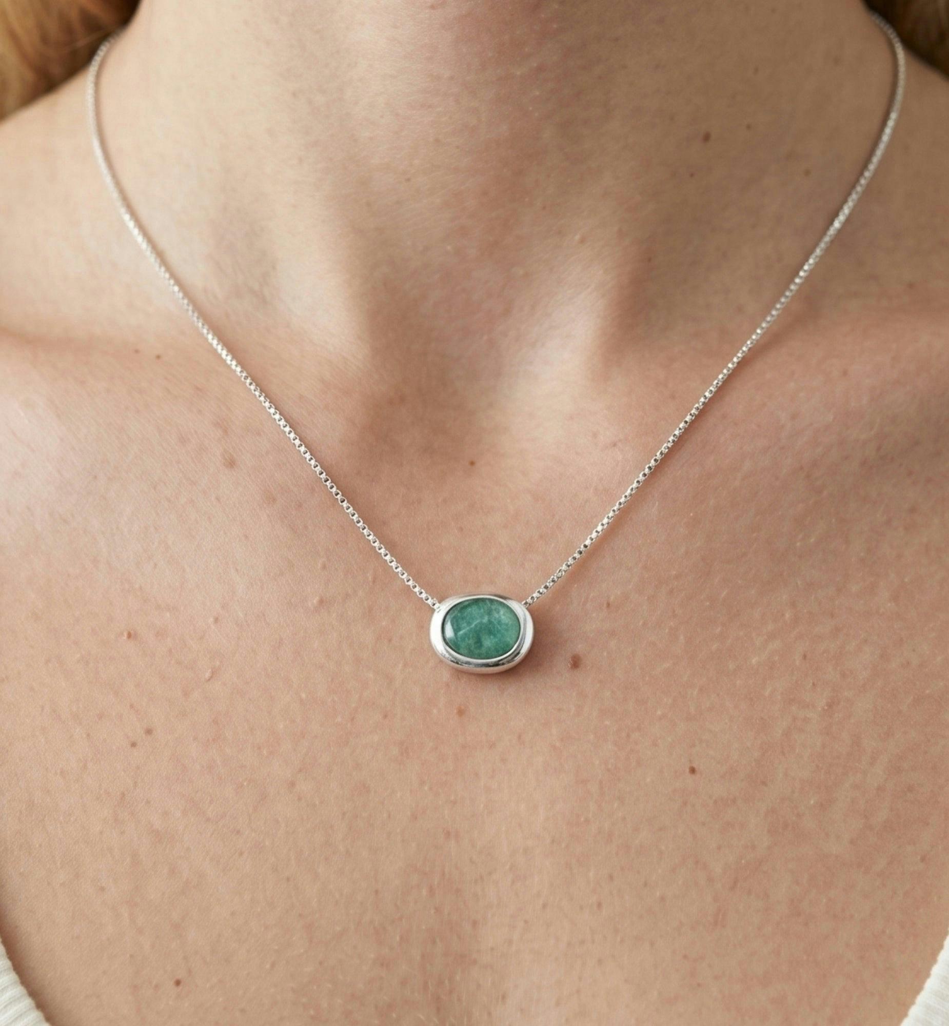 Enso Amazonite and 925 Sterling Silver Necklace , view 3 of 5