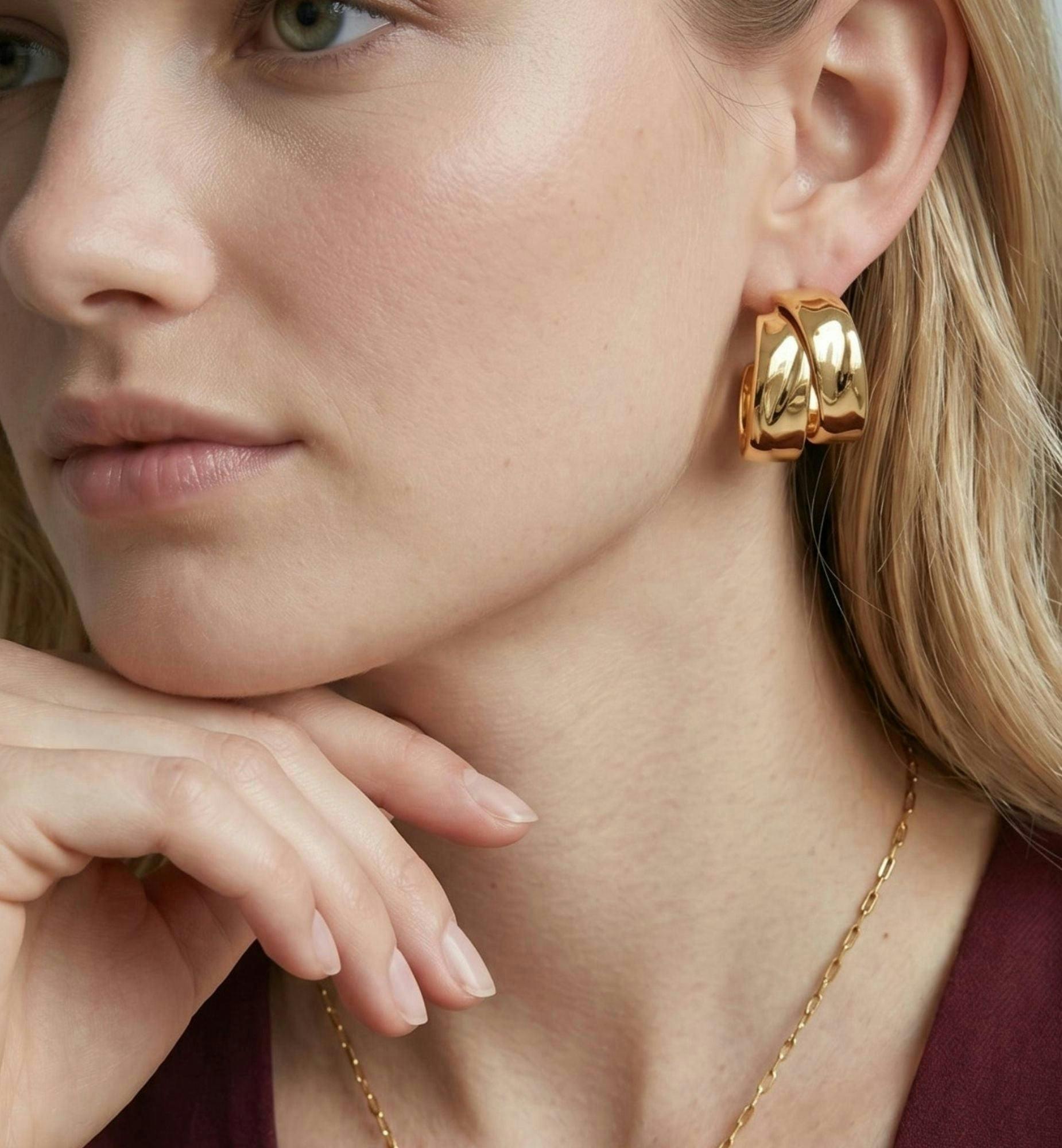 Kin Molten Gold Hoop Earrings , view 2 of 6