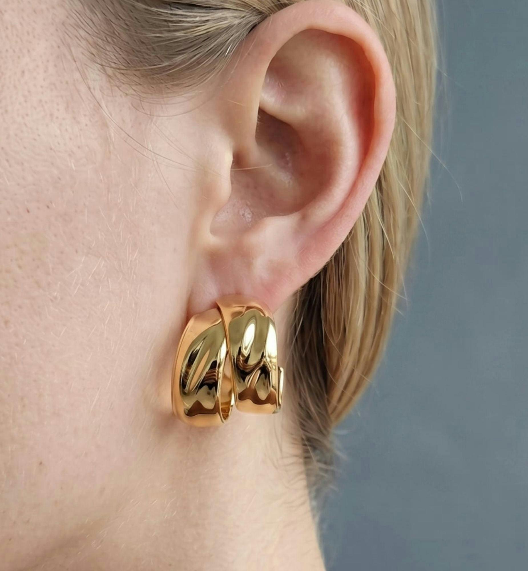 Kin Molten Gold Hoop Earrings , view 4 of 6
