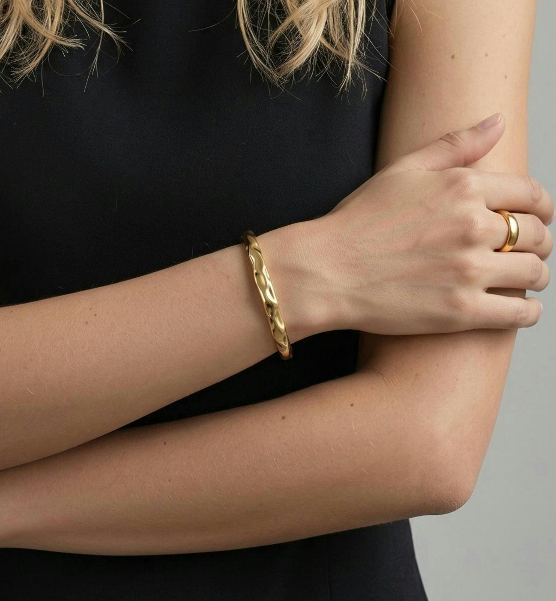 Kin Molten Gold Structured Bangle , view 2 of 6