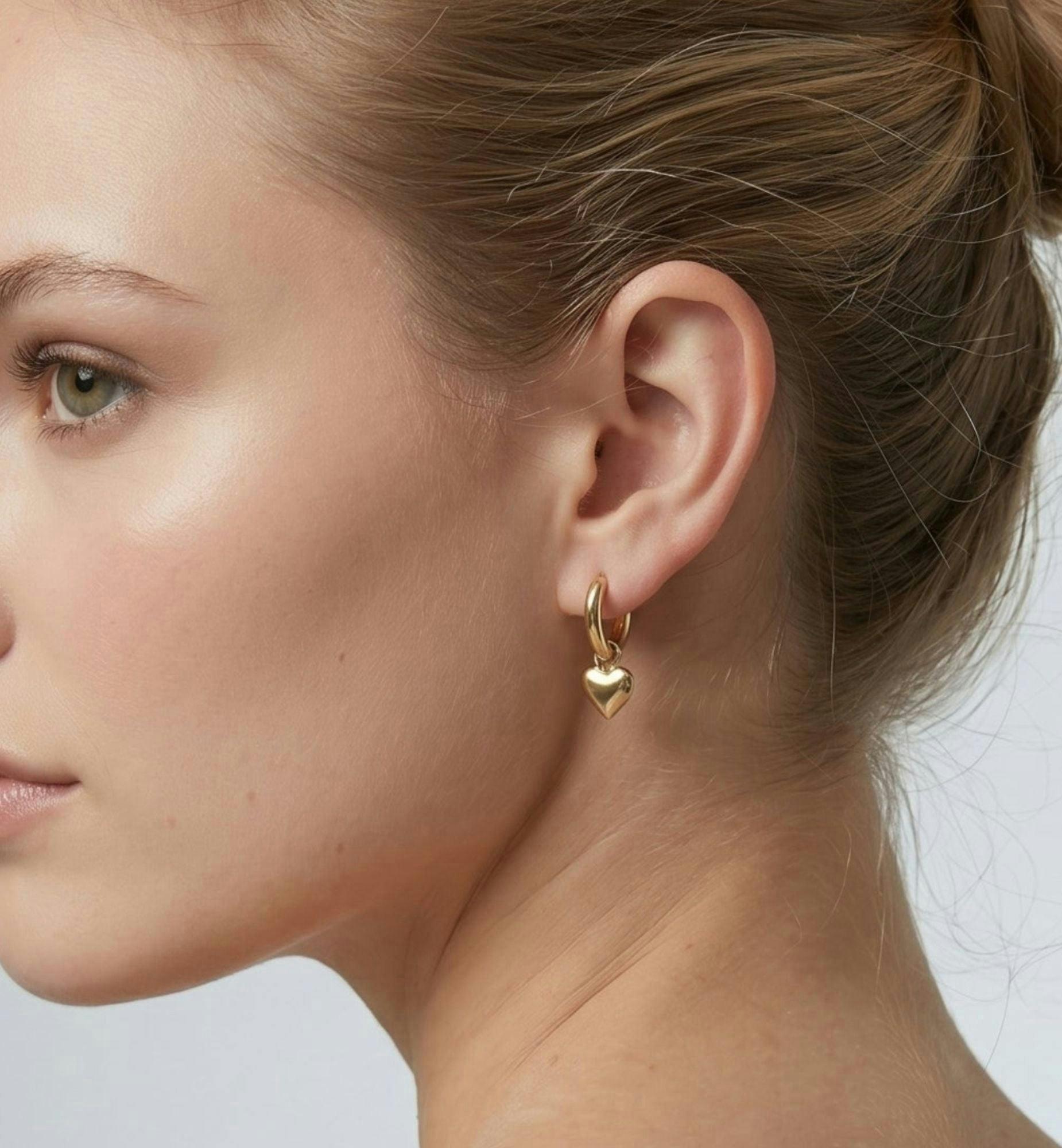 Kokoro Gold Heart Drop Huggies Earrings , view 2 of 6
