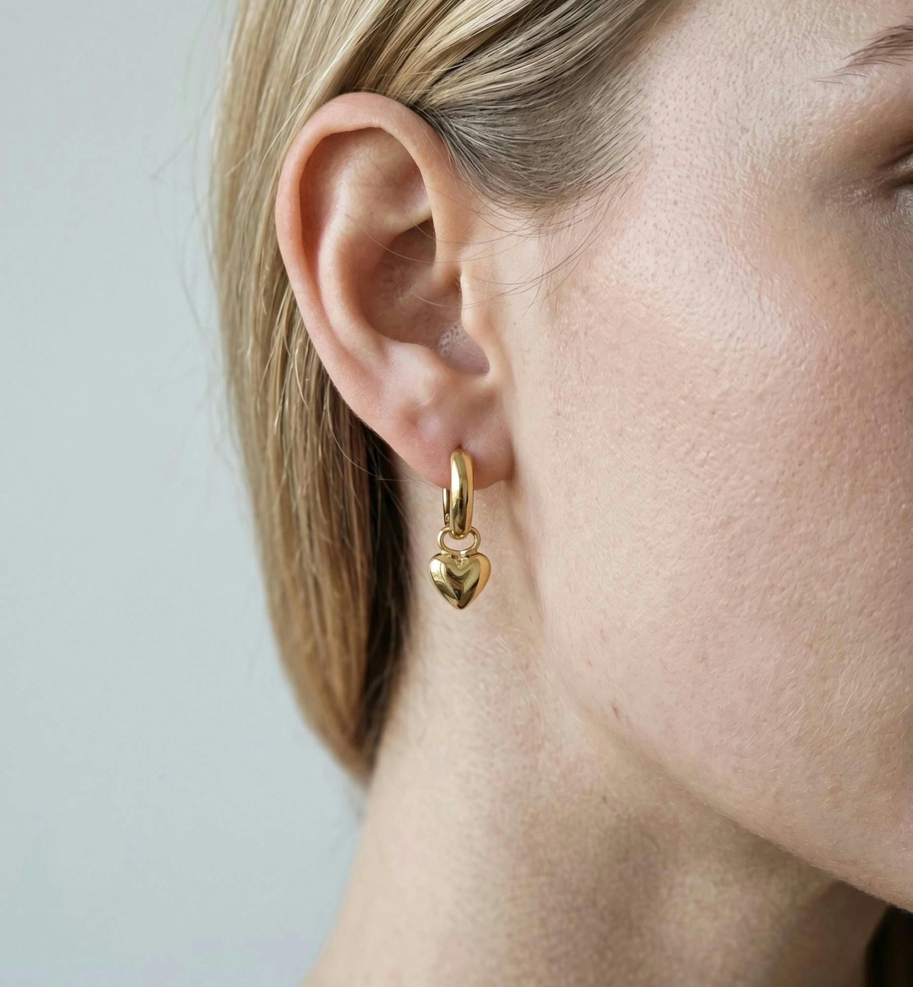 Kokoro Gold Heart Drop Huggies Earrings , view 4 of 6