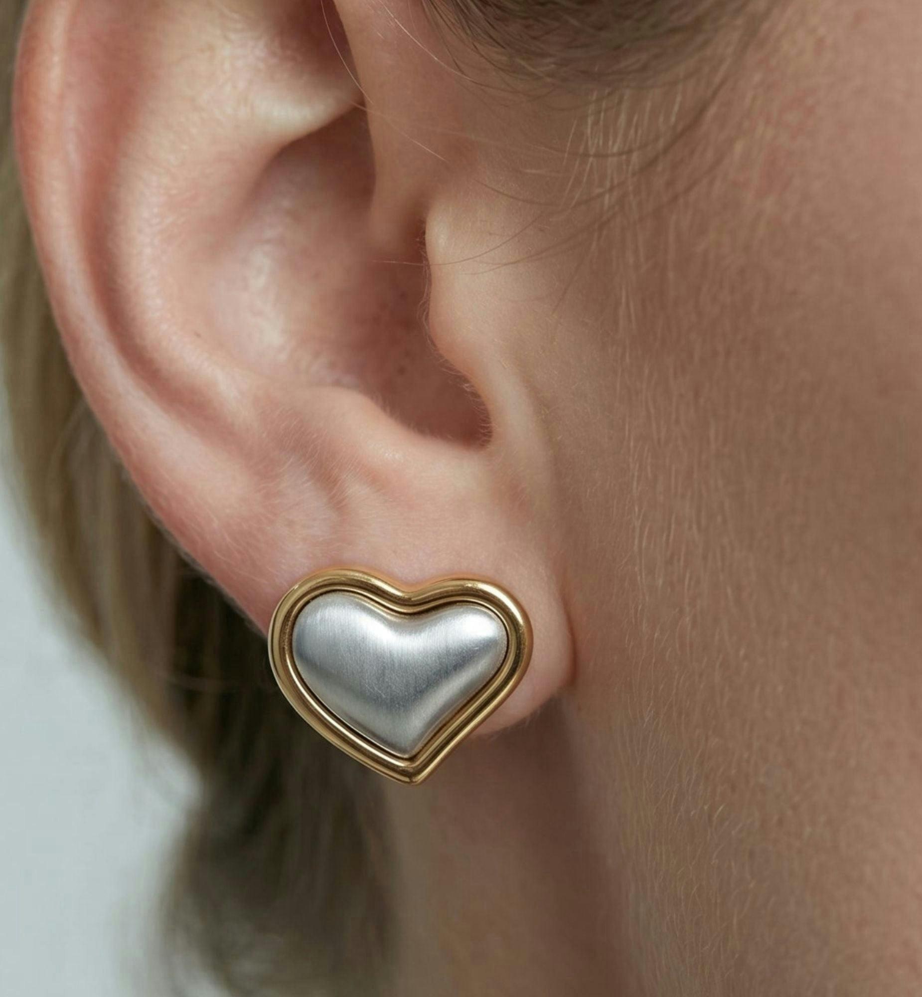Kokoro Mixed Metal Heart Stud Earrings , view 3 of 4