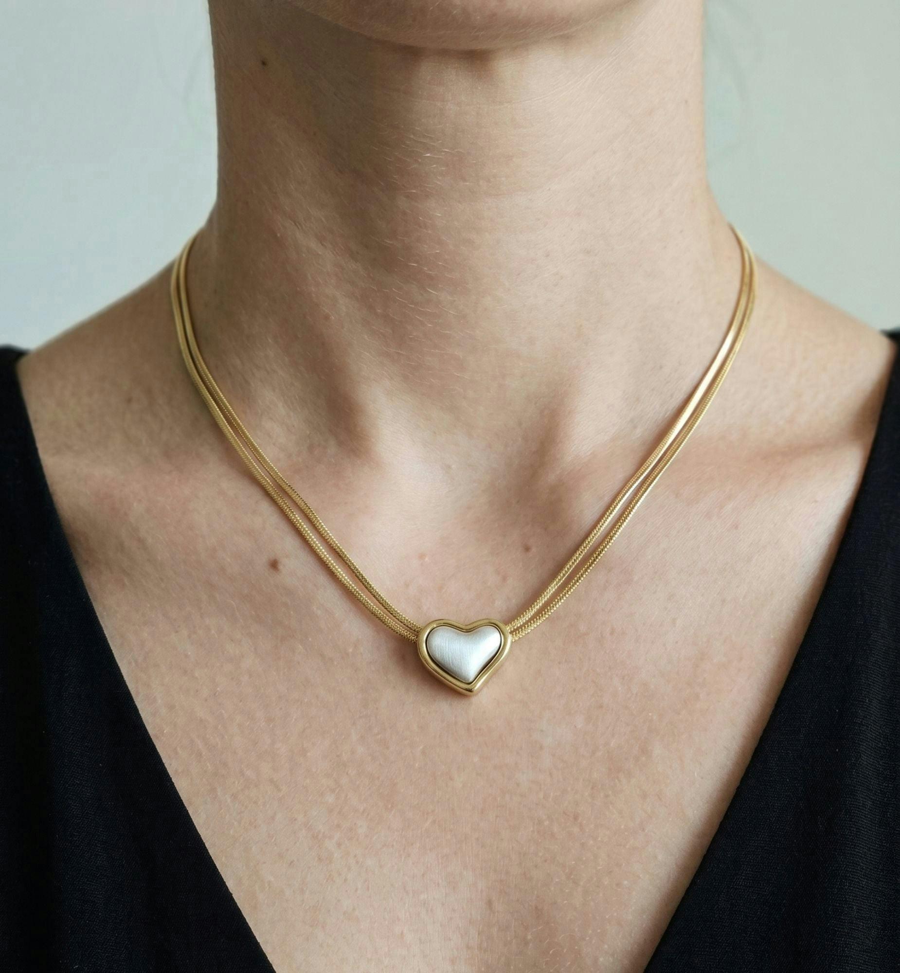 Kokoro Mixed Metal Heart Necklace , view 2 of 4
