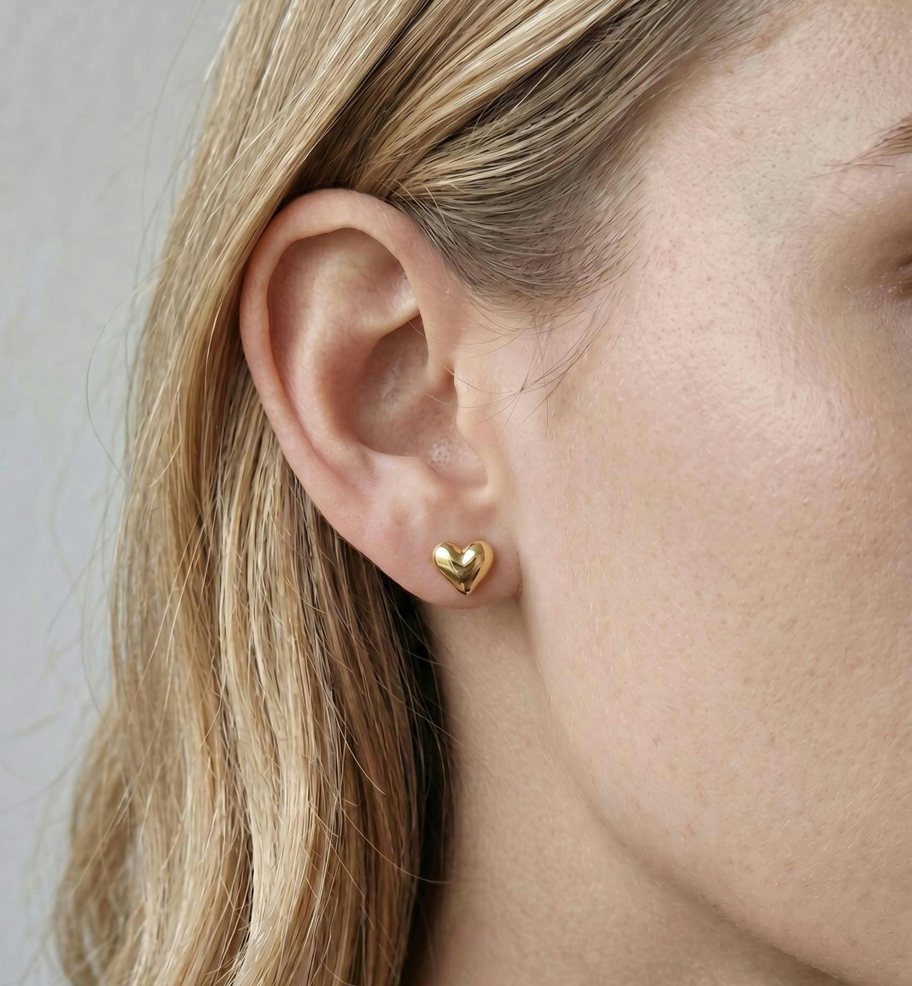 Kokoro Mini Heart Gold Stud Earrings , view 2 of 5