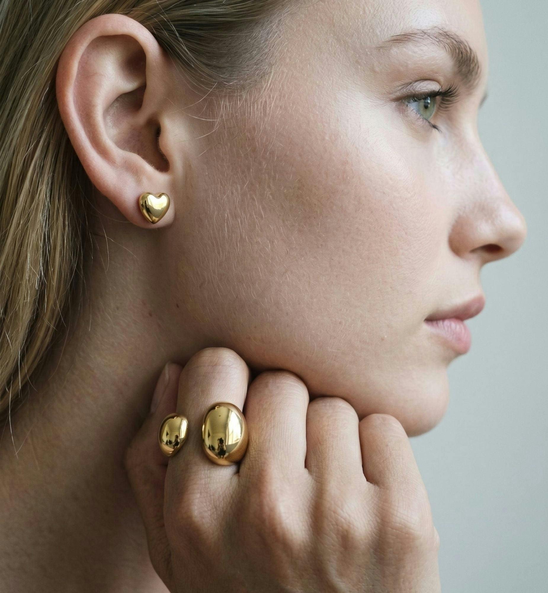 Kokoro Mini Heart Gold Stud Earrings , view 4 of 5