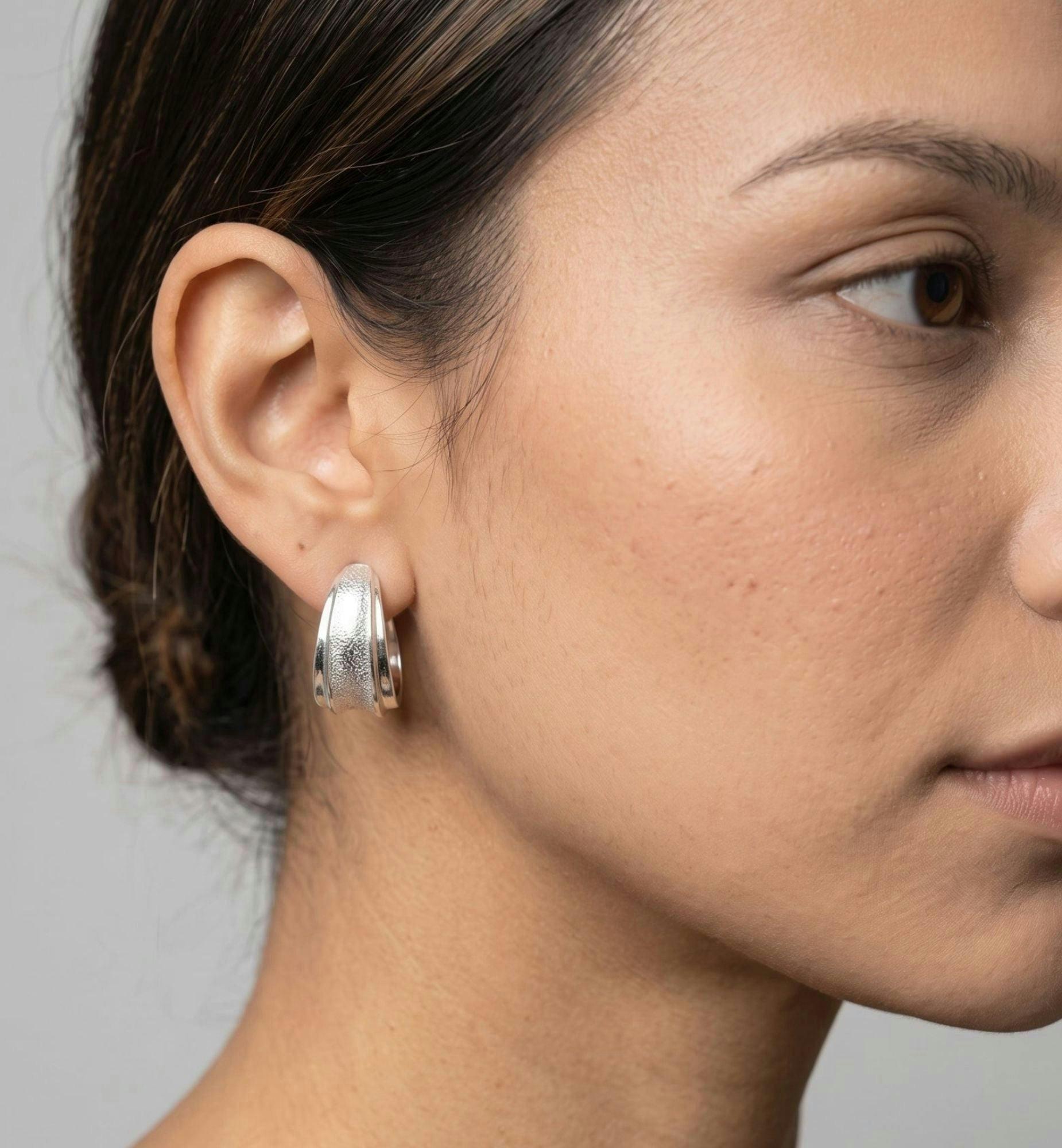 Nami Silver Molten Hoop Earrings , view 2 of 6