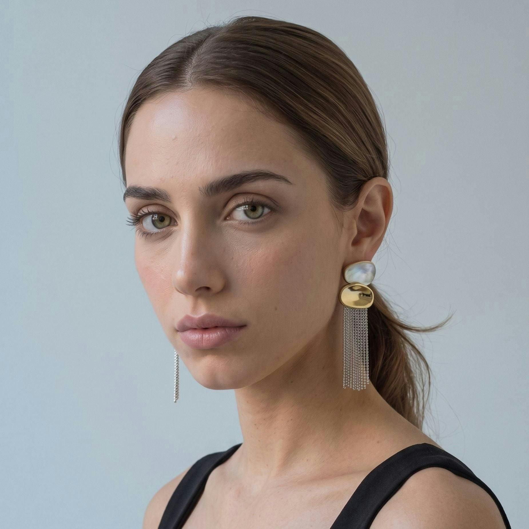 Enso Mixed Metals Chain Tassel Earrings , view 2 of 4