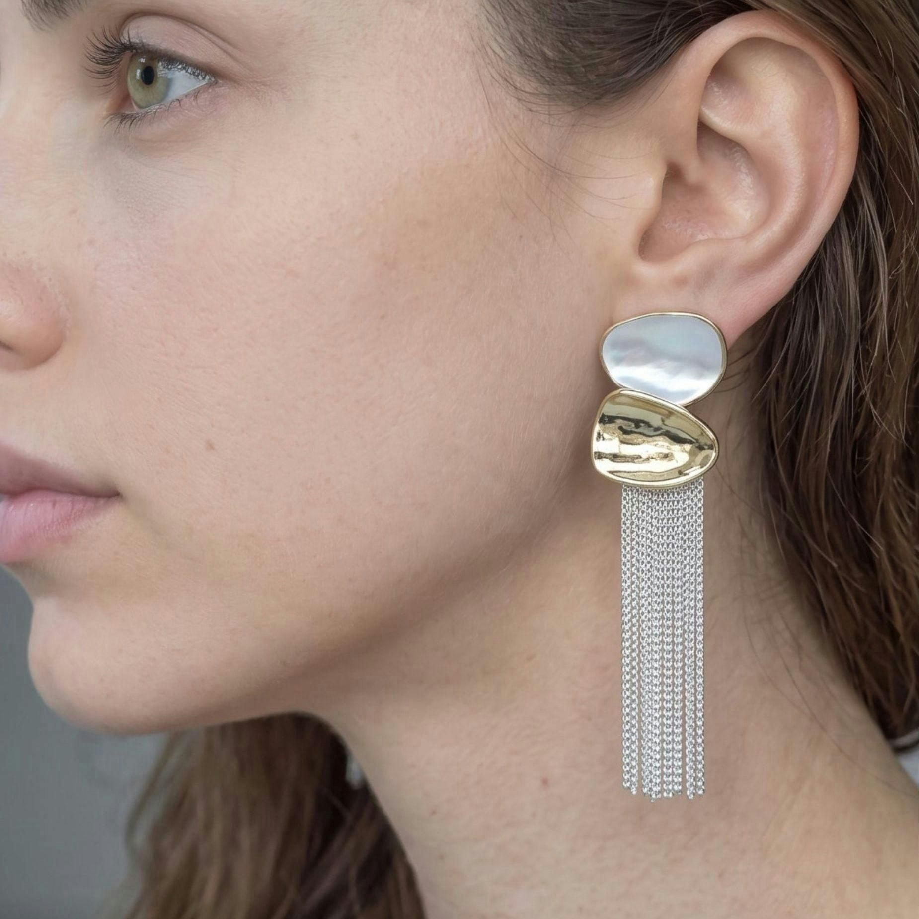 Enso Mixed Metals Chain Tassel Earrings , view 3 of 4